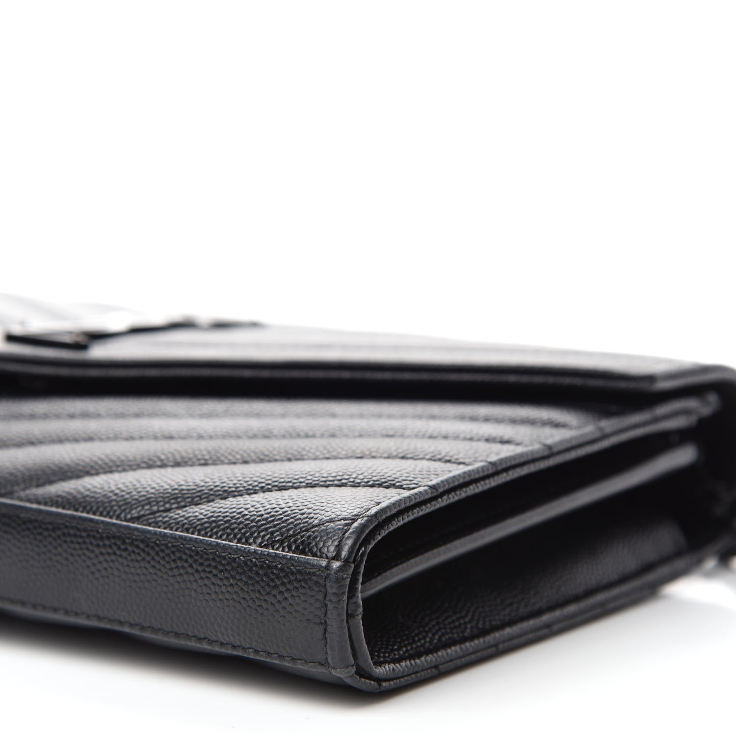 Saint Laurent Grain De Poudre Matelasse Chevron Monogram Chain Wallet Black 7 of 11