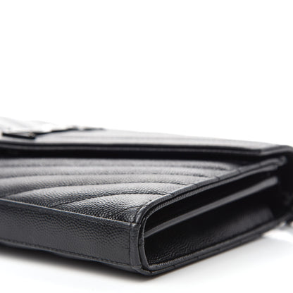 Saint Laurent Grain De Poudre Matelasse Chevron Monogram Chain Wallet Black 7 of 11