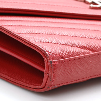 Saint Laurent Grain De Poudre Matelasse Chevron Monogram Chain Wallet New Red 9 of 10
