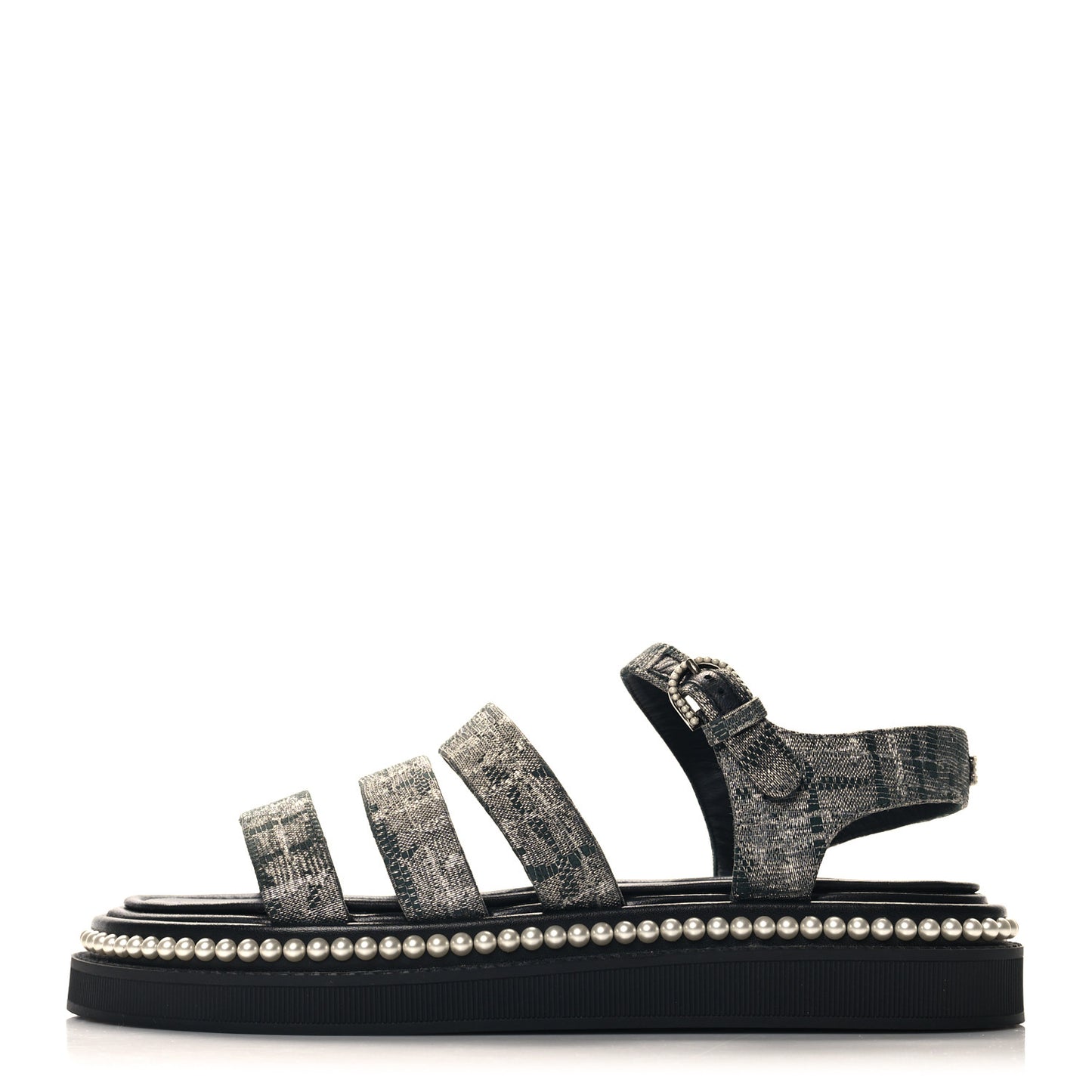 Tweed Grosgrain Pearl Platform Sandals 38 Black