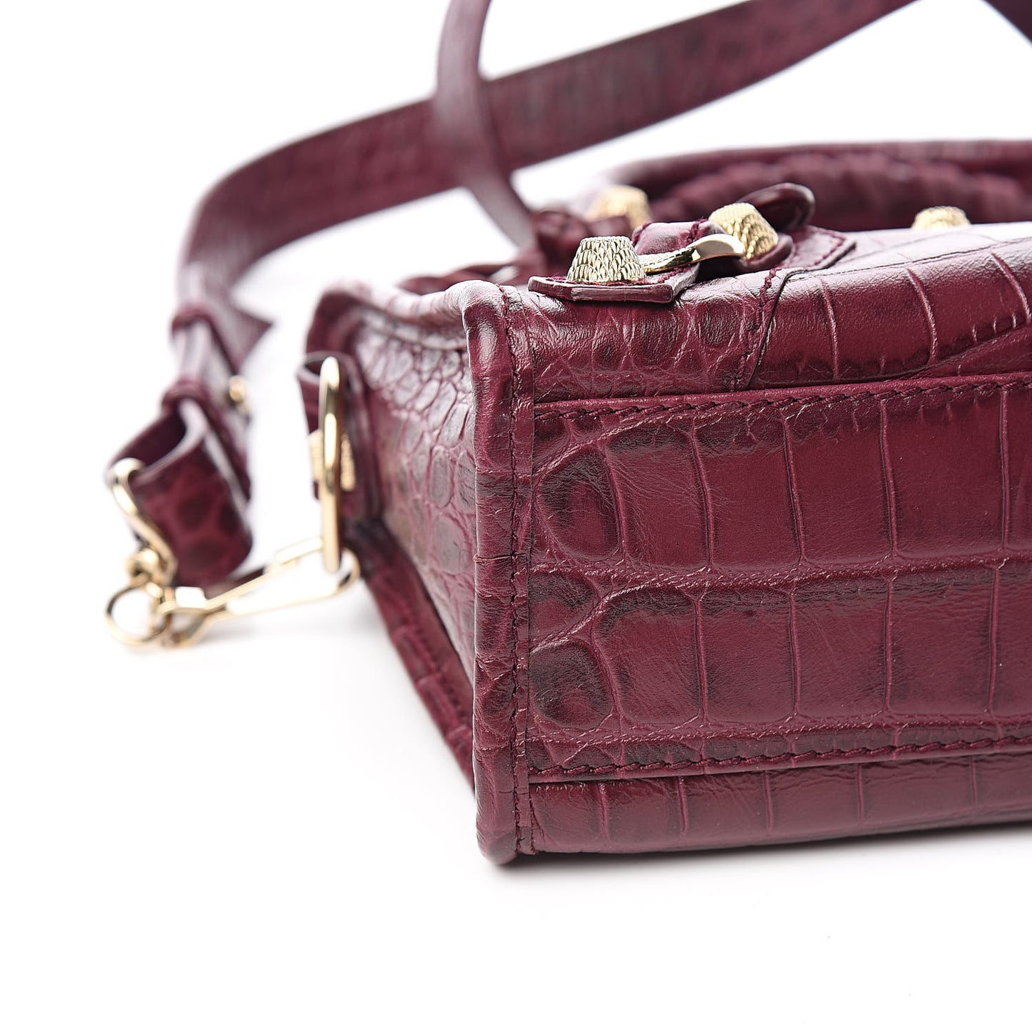 Calfskin Crocodile Embossed Giant 12 Gold Hardware Mini City Violet Prune