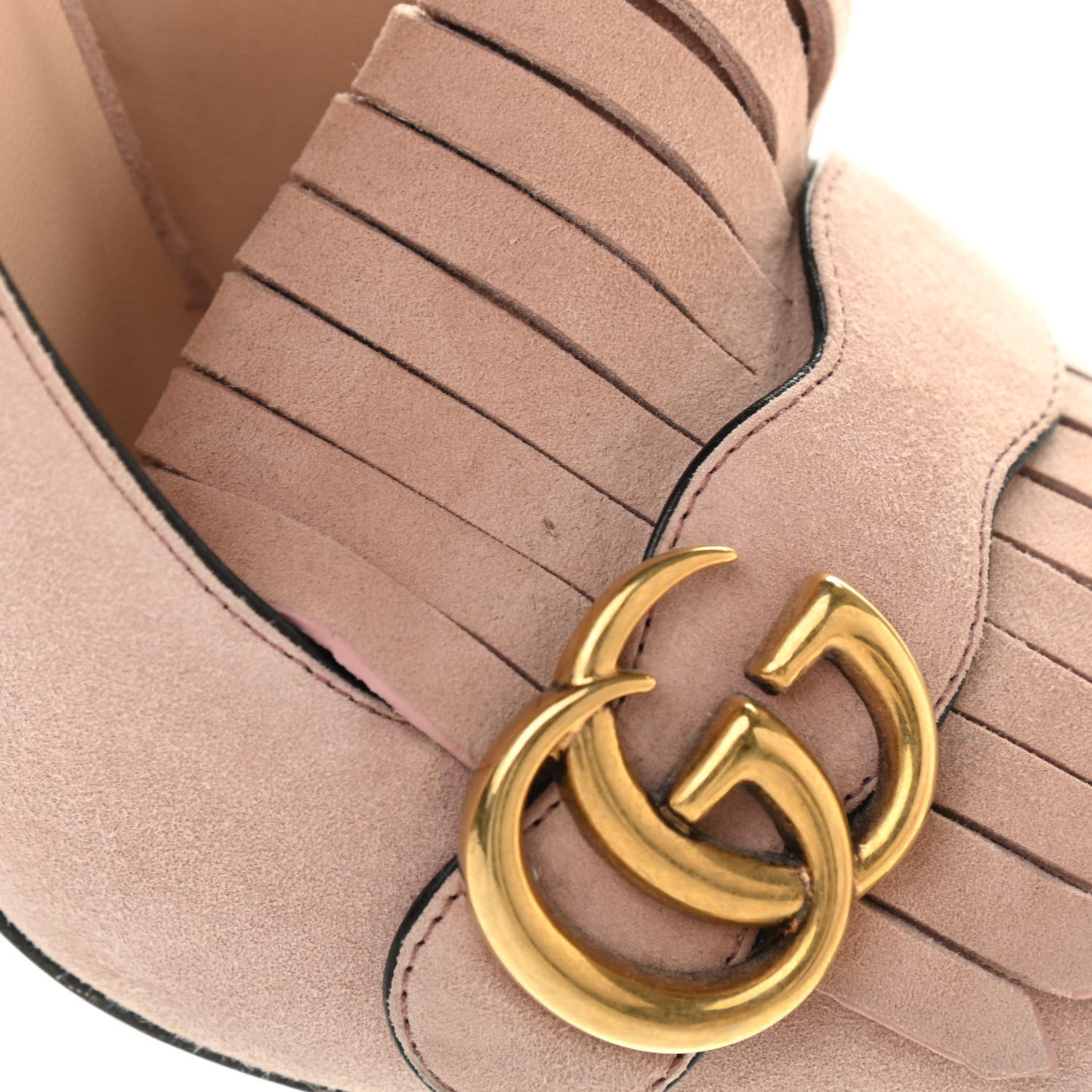 Kid Scamosciato GG Marmont Fringe 105mm Loafer Pumps 38.5 Crystal Pink