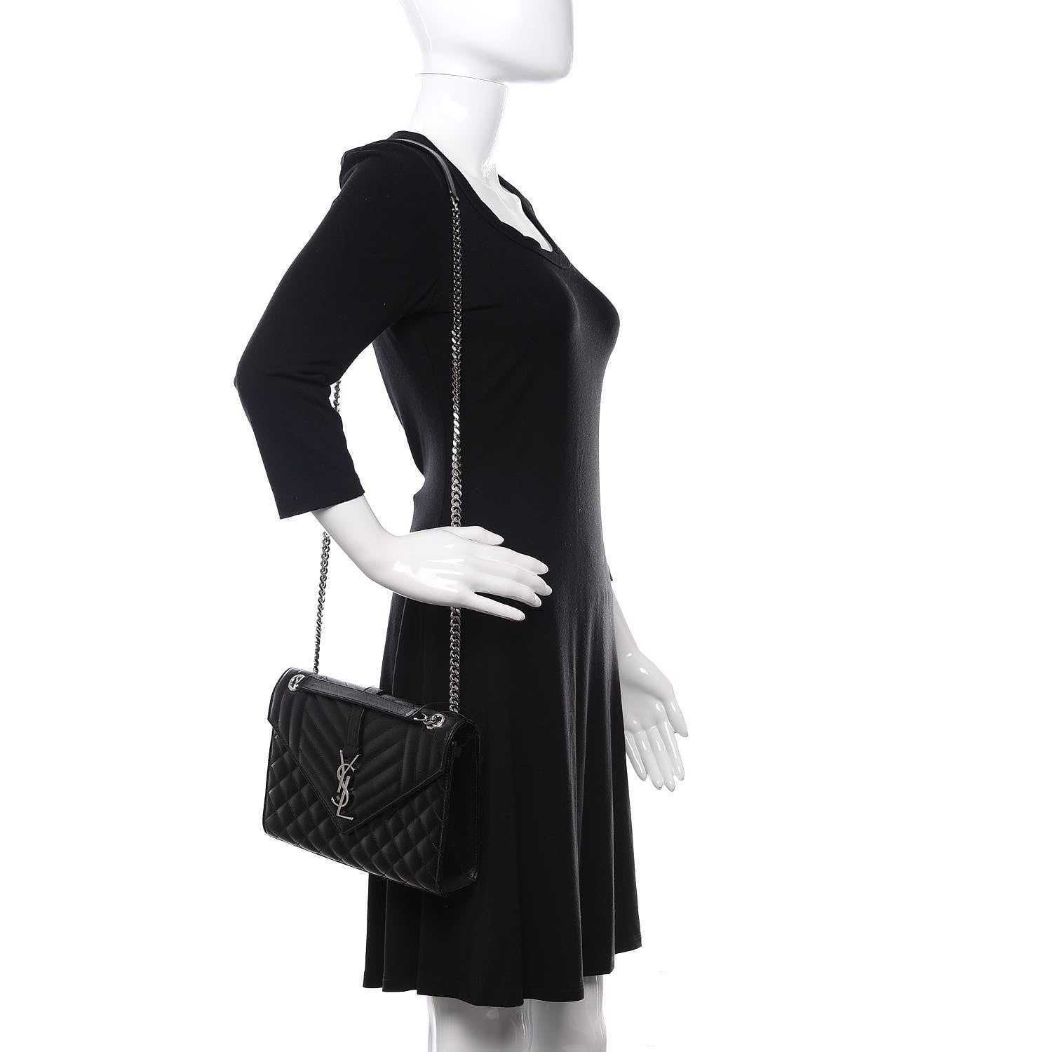 Saint Laurent Grain De Poudre Textured Mixed Matelasse Triquilt Medium Monogram Satchel Black 2 of 9