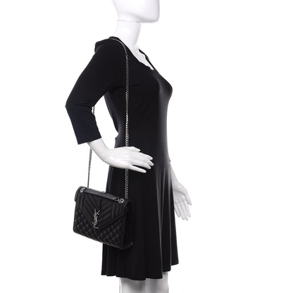 Saint Laurent Grain De Poudre Textured Mixed Matelasse Triquilt Medium Monogram Satchel Black 2 of 9
