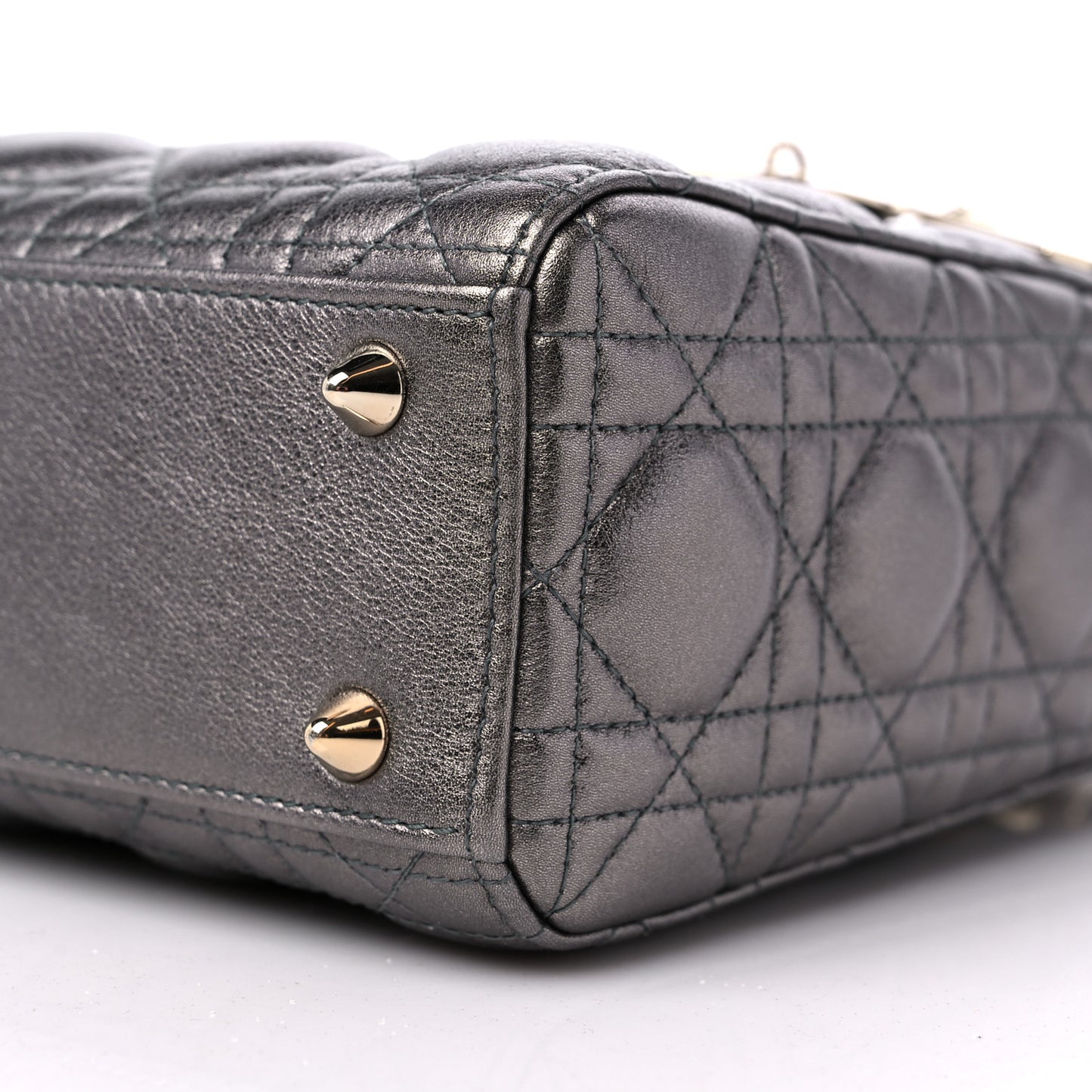 Lambskin Cannage Small My ABCDior Lady Dior Metallic Grey