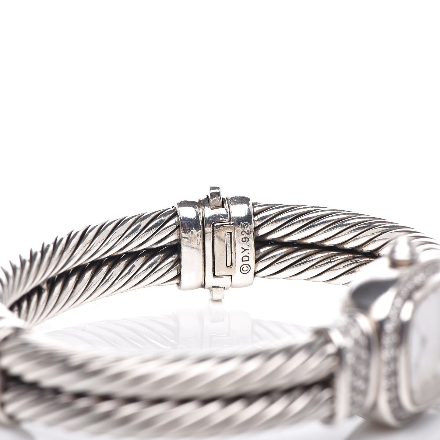 Sterling Silver Diamond Bezel Mother of Pearl 19mm Cable Chelsea Quartz Watch
