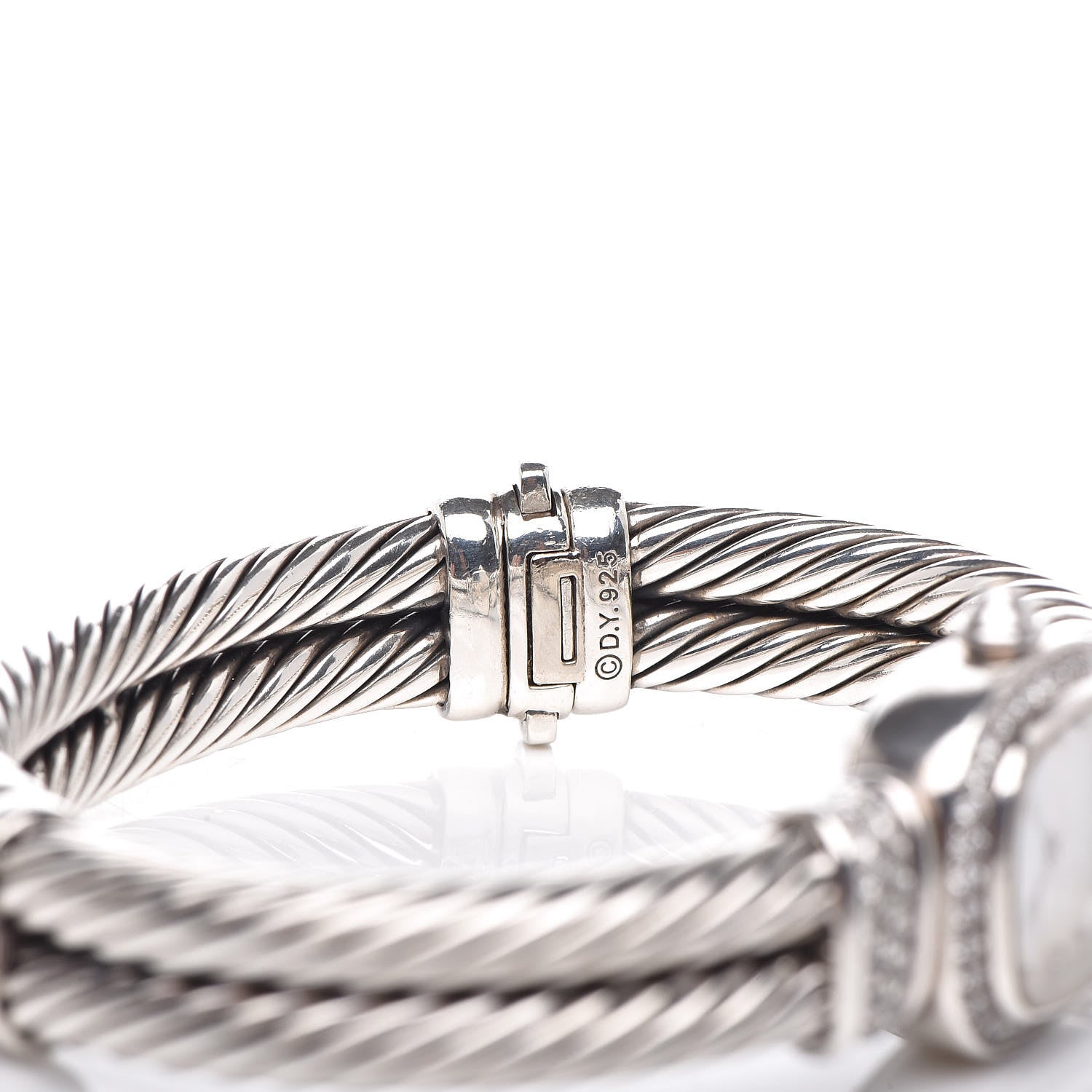 David Yurman Sterling Silver Diamond Bezel Mother of Pearl 19mm Cable Chelsea Quartz Watch 7 of 8