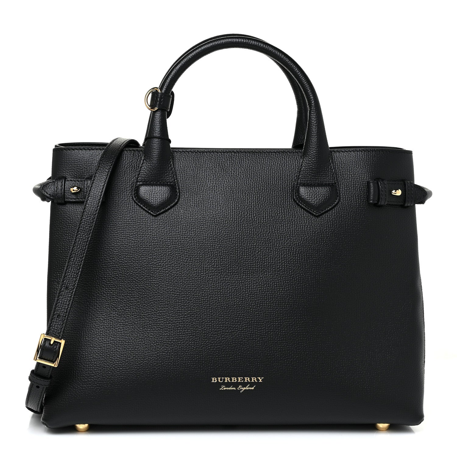 Burberry Grainy Calfskin House Check Medium Banner Tote Black 1 of 11