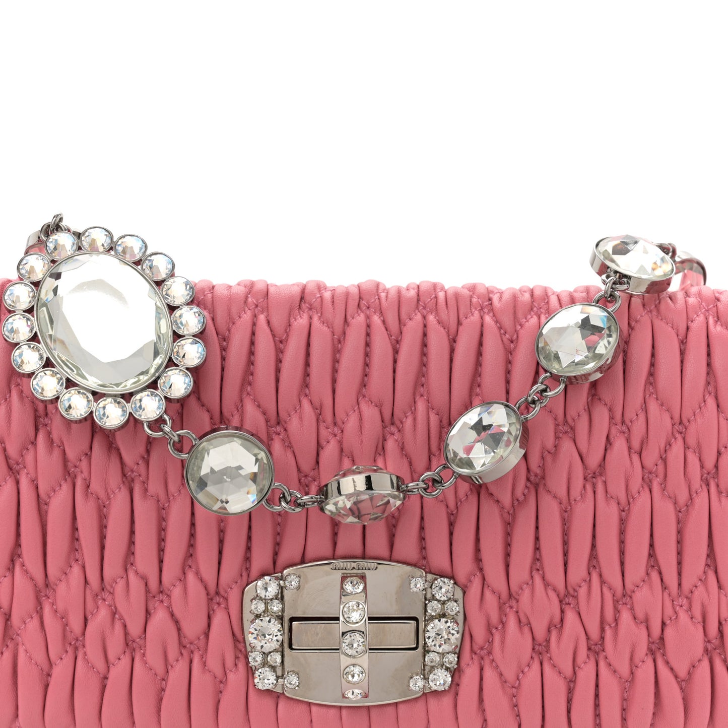 Nappa Matelasse Crystal Flap Clutch Pink Pomice