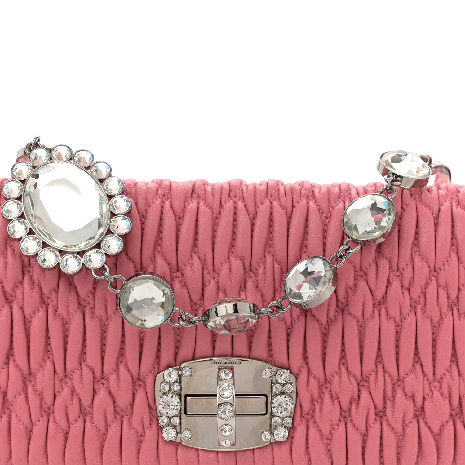 Miu Miu Nappa Matelasse Crystal Flap Clutch Pink Pomice 8 of 12