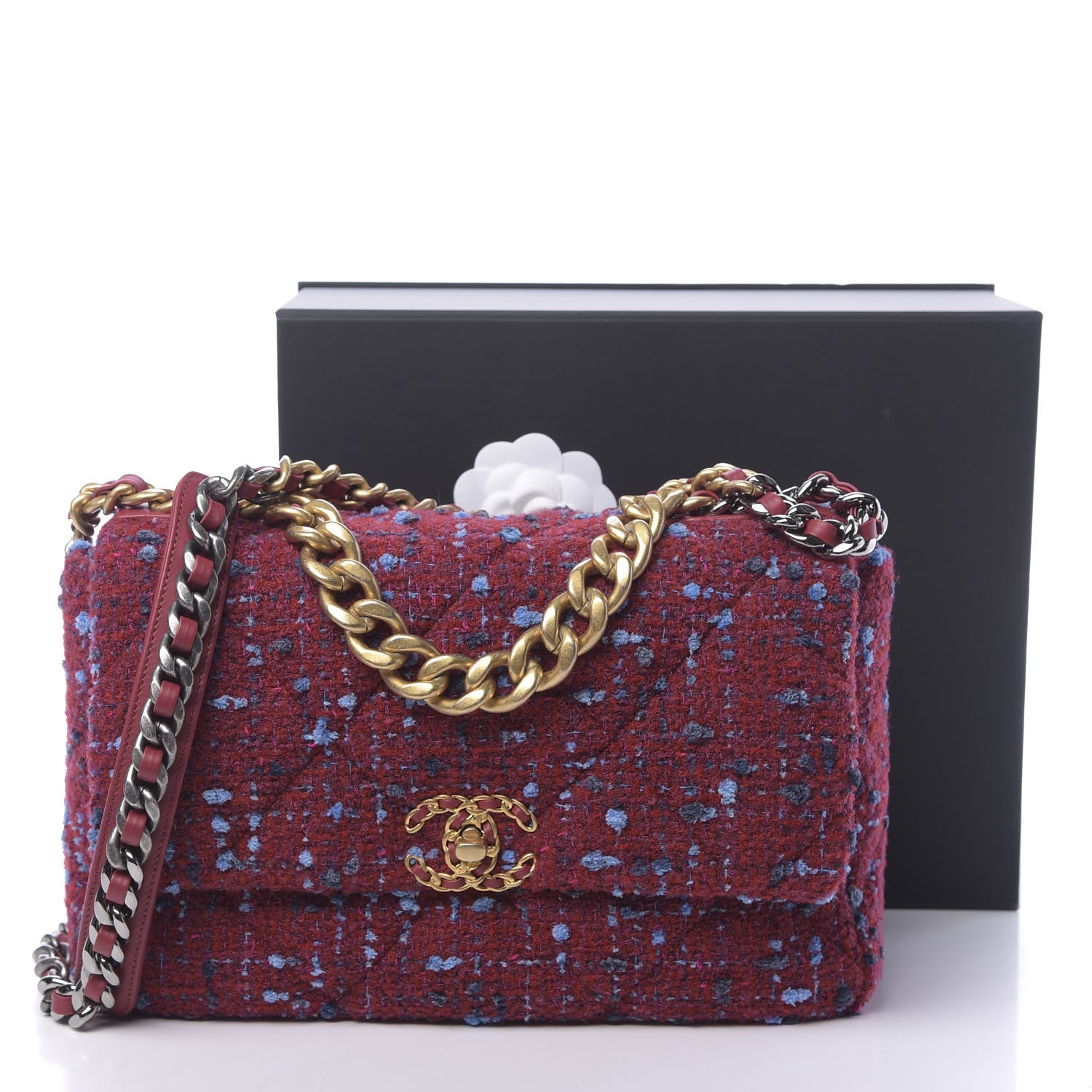 Chanel Tweed Quilted Large 19 Flap Red Blue Grey 11 of 11