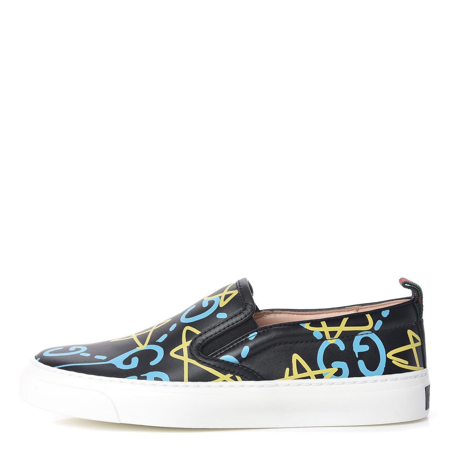 Calfskin GucciGhost Print Womens Slip On Sneakers 34.5 Black New Acquamarine