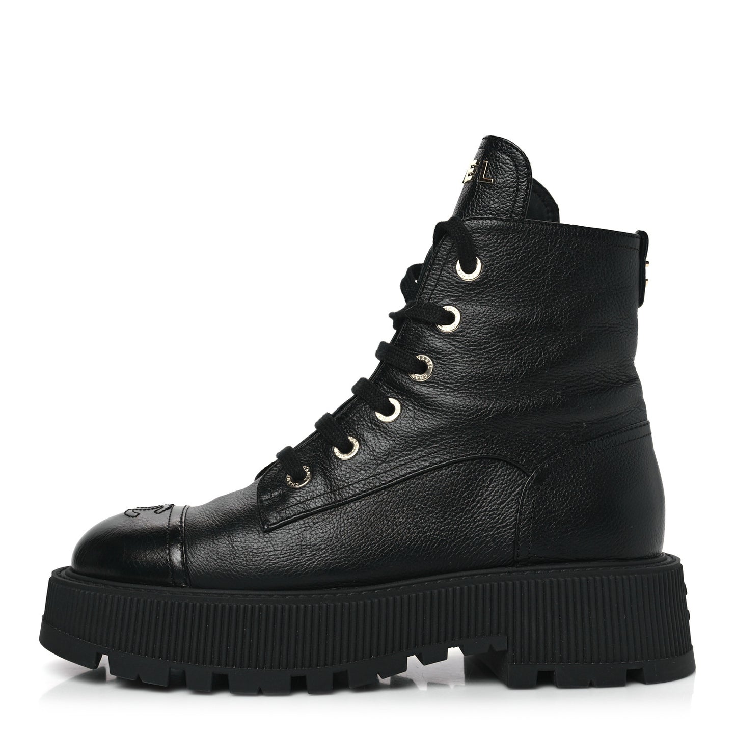 Calfskin CC Lace Up Combat Boots 39.5 Black