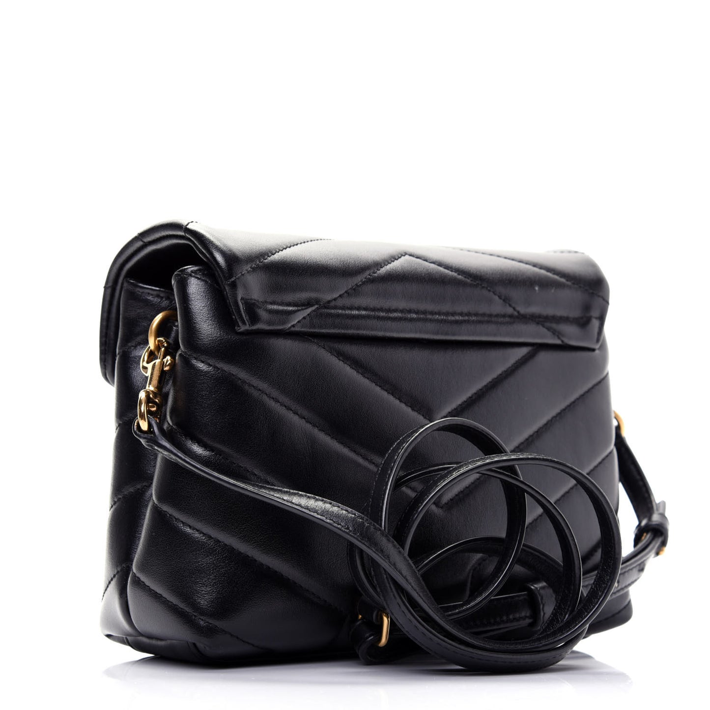 Calfskin Y Quilted Monogram Toy Loulou Crossbody Bag Black