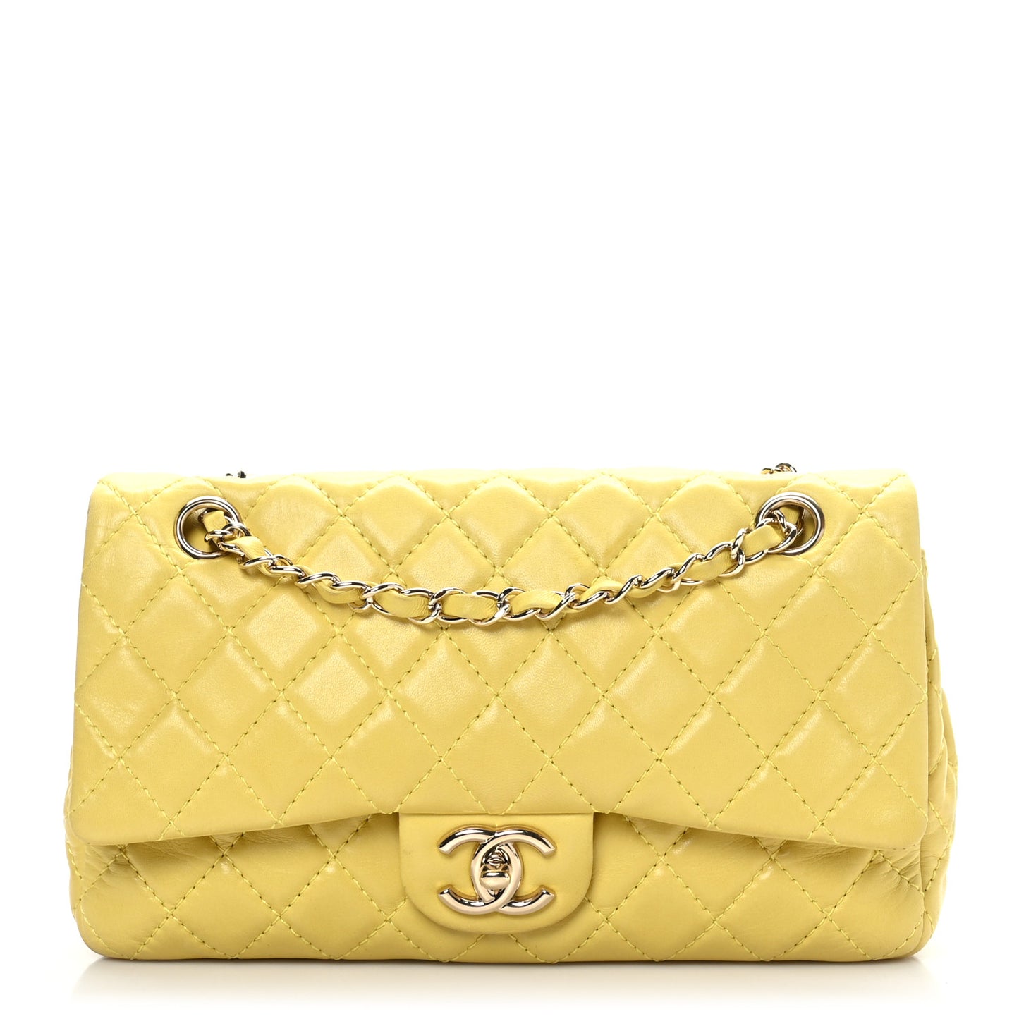 Lambskin Quilted Medium Double Flap Yellow