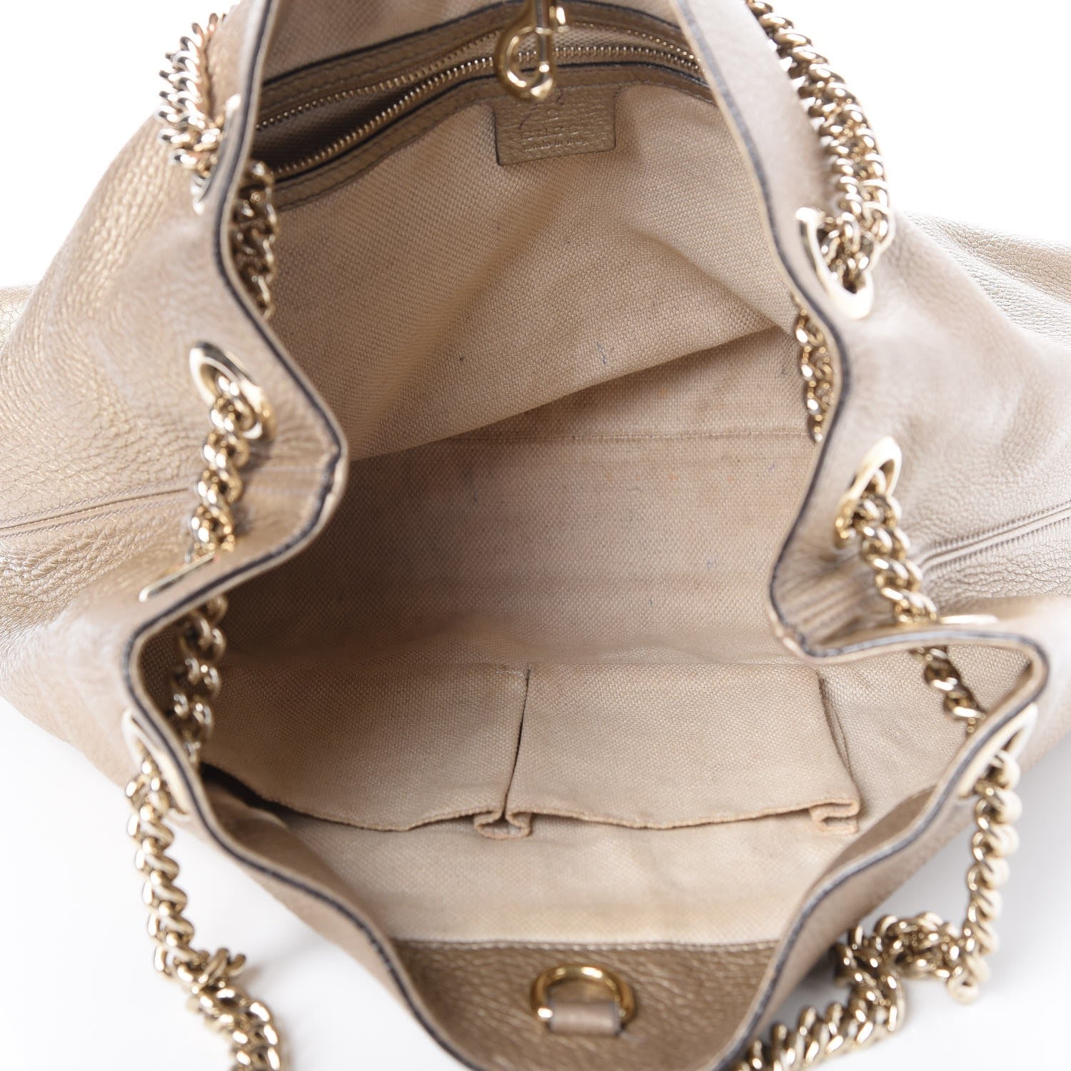 Gucci Metallic Pebbled Calfskin Medium Soho Chain Shoulder Bag Golden Beige 5 of 12