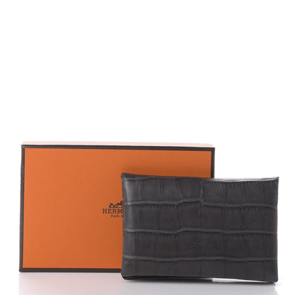 Hermes Matte Alligator Calvi Card Case Graphite 7 of 7