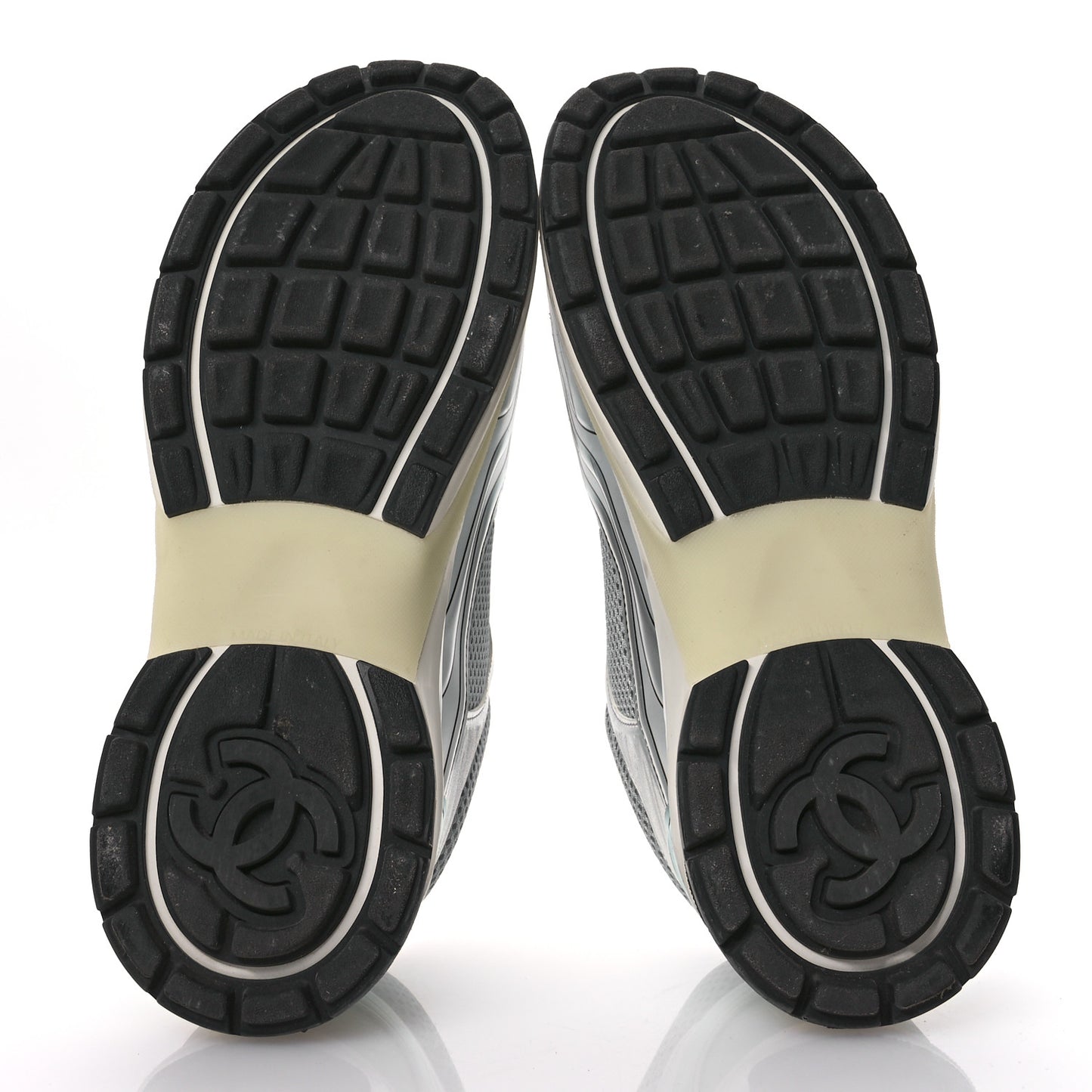 Fabric Laminated Calfskin Stretch CC Sneakers 40 Green Silver