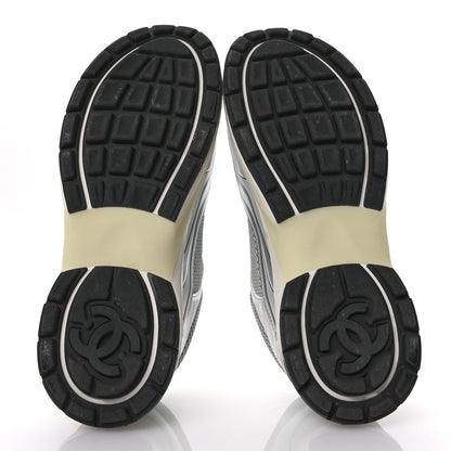 Chanel Fabric Laminated Calfskin Stretch CC Sneakers 40 Green Silver 6 of 9
