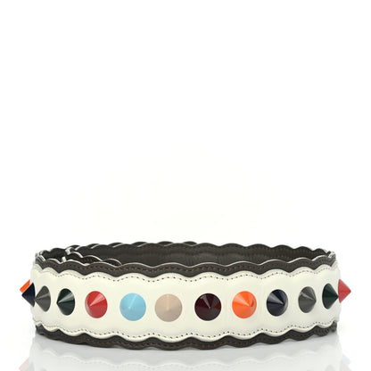 Fendi Vitello Dolce Bi-Color Scalloped Spike Studded Strap You White Ice Carbone Multicolor 2 of 4