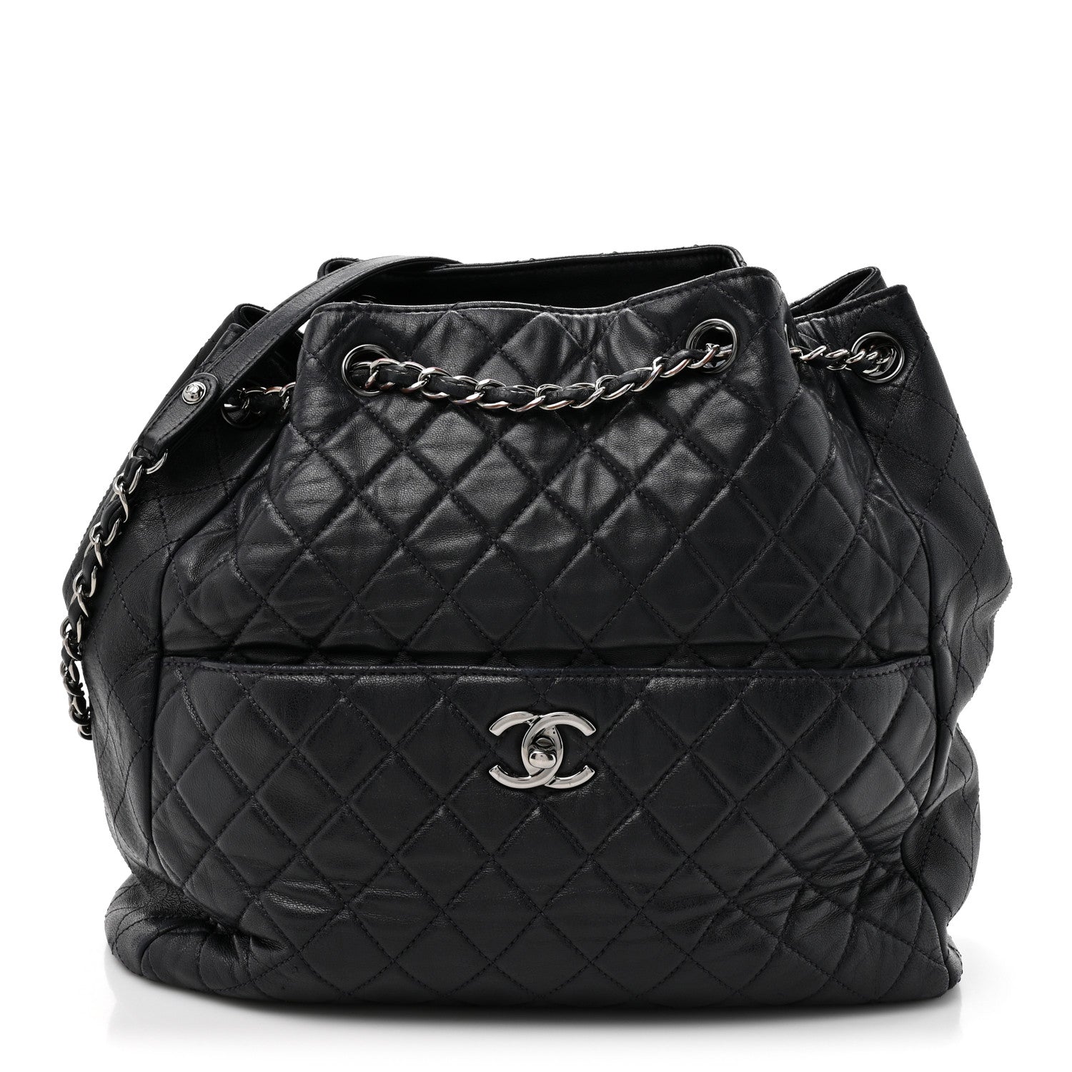 Chanel Lambskin Quilted Large Drawstring Shoulder Bag Dark Purple 1 of 10