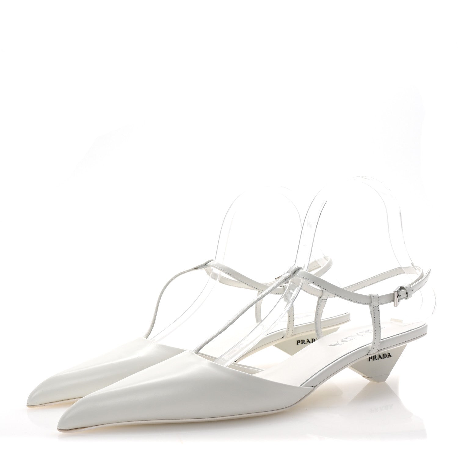 Prada Calfskin T Strap Slingback Pumps 39 White 4 of 9