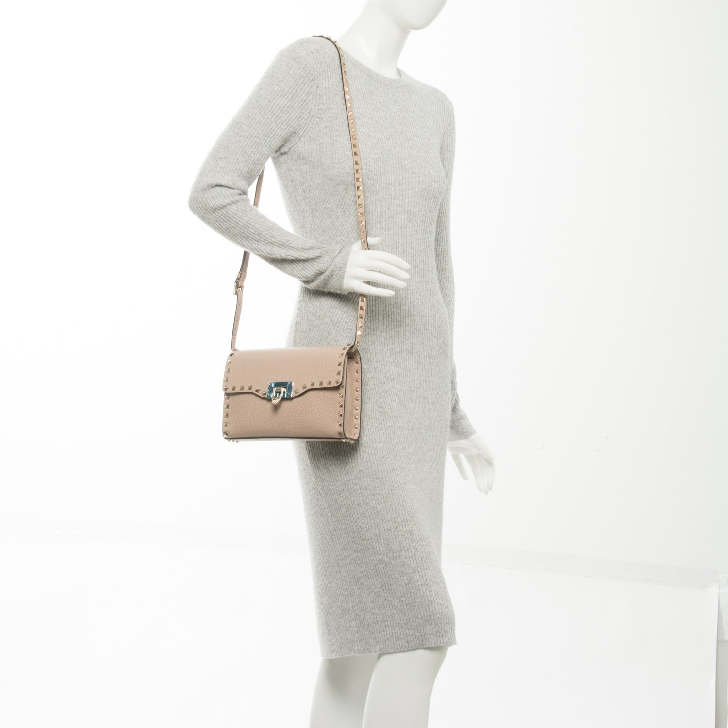 Valentino Garavani Pebbled Calfskin Medium Rockstud Flip Lock Crossbody Bag Poudre 2 of 6