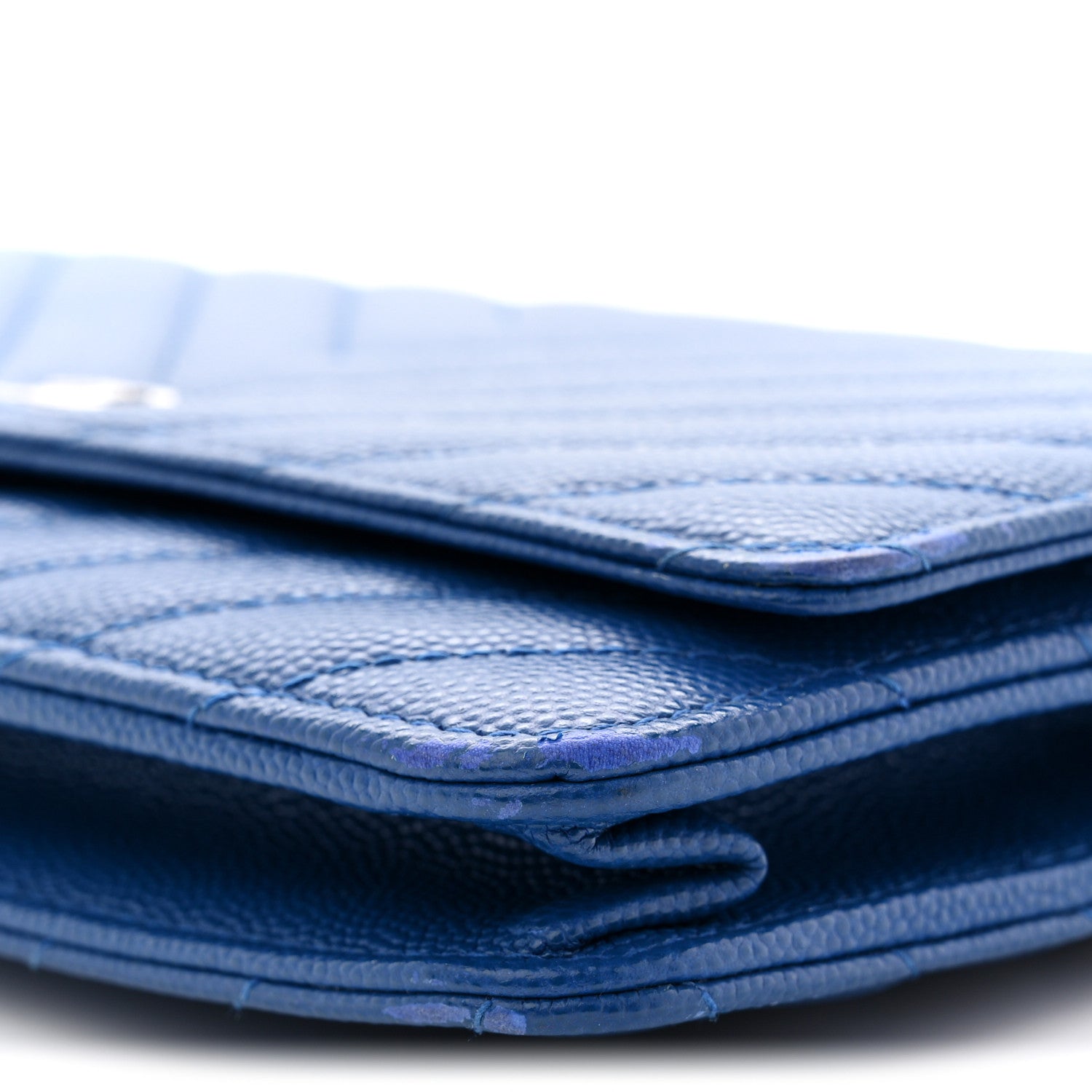 Chanel Caviar Chevron Quilted Wallet On Chain WOC Blue 10 of 13