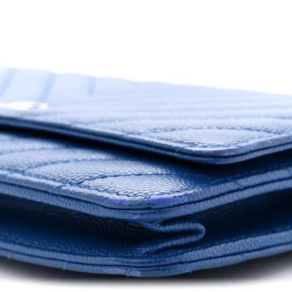 Chanel Caviar Chevron Quilted Wallet On Chain WOC Blue 10 of 13