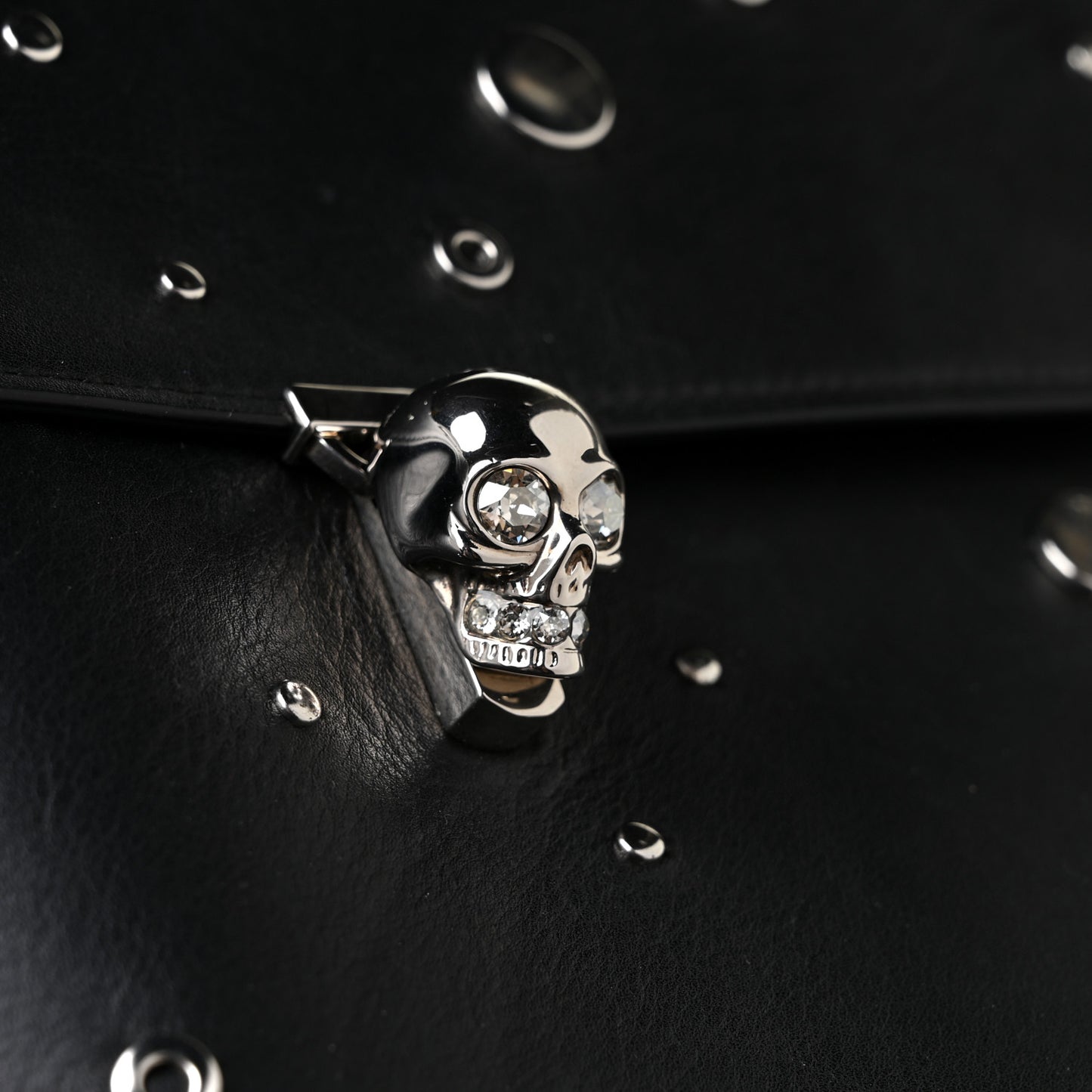 Calfskin Grommet Skull Envelope Clutch Black