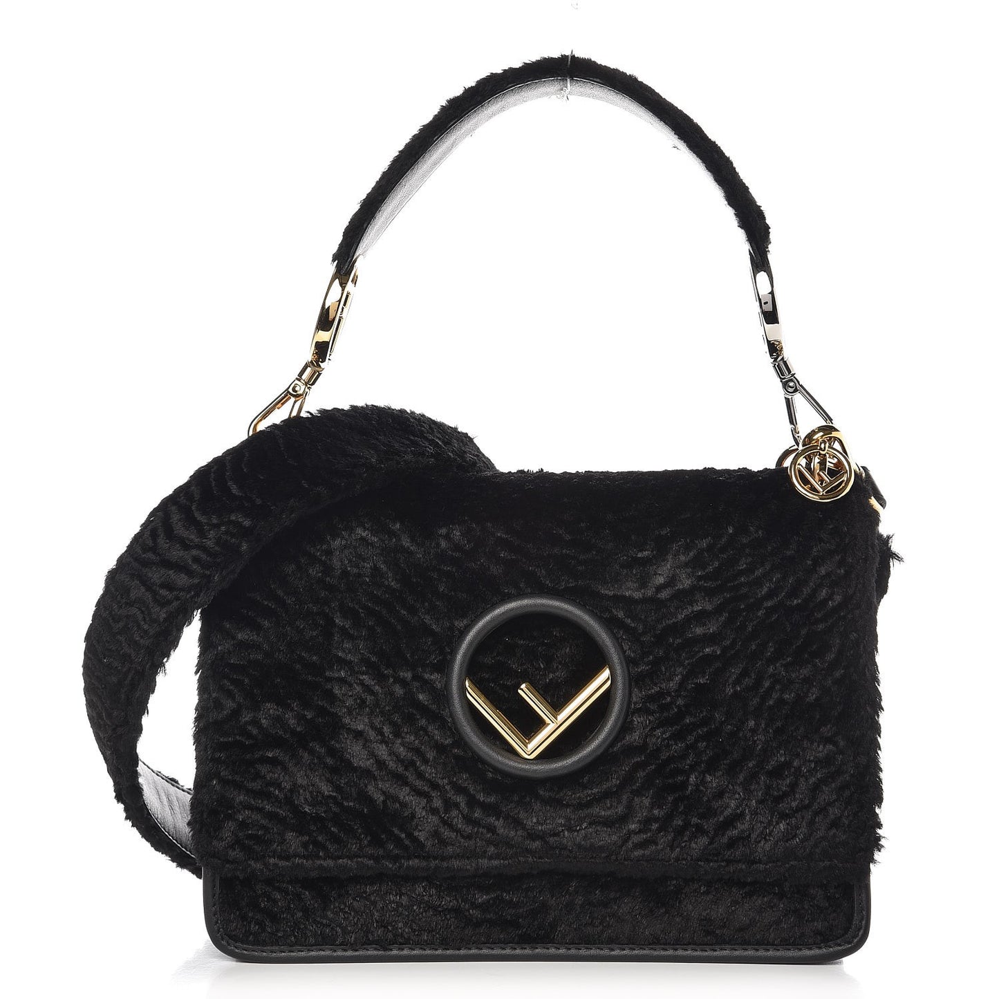 Velluto Astrakan Vitello Dolce F is Fendi Kan I Shoulder Bag Black