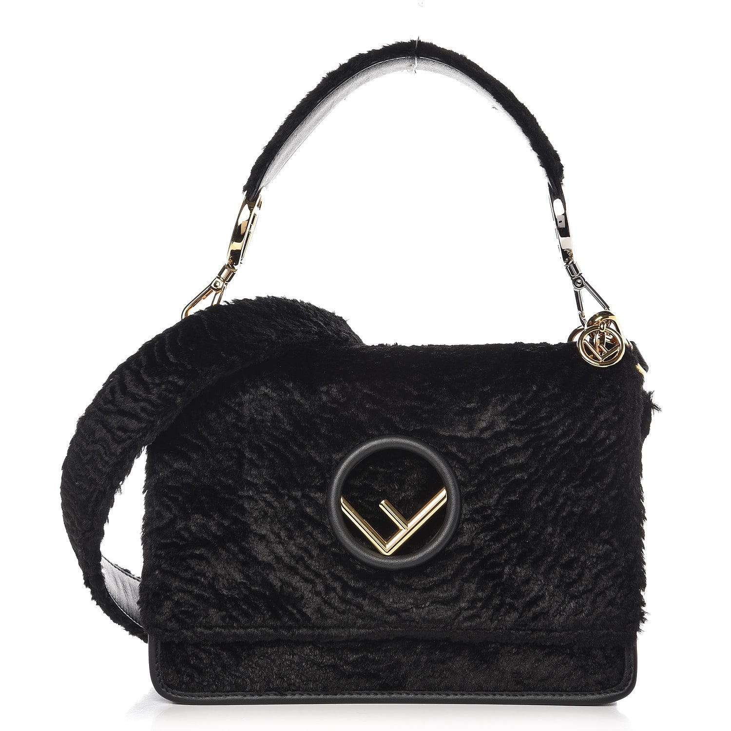 Fendi Velluto Astrakan Vitello Dolce F is Fendi Kan I Shoulder Bag Black 1 of 8
