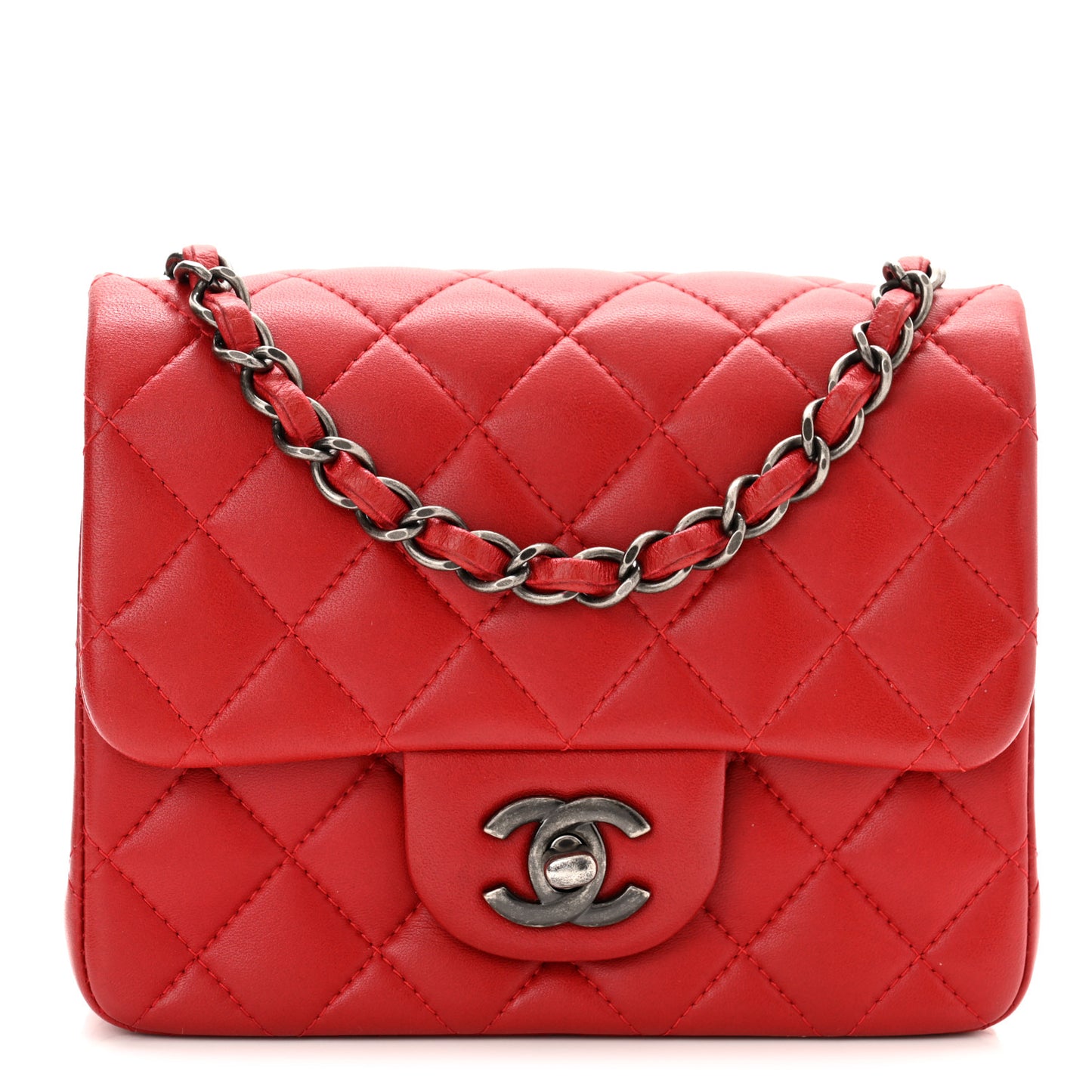Lambskin Quilted Mini Square Flap Red