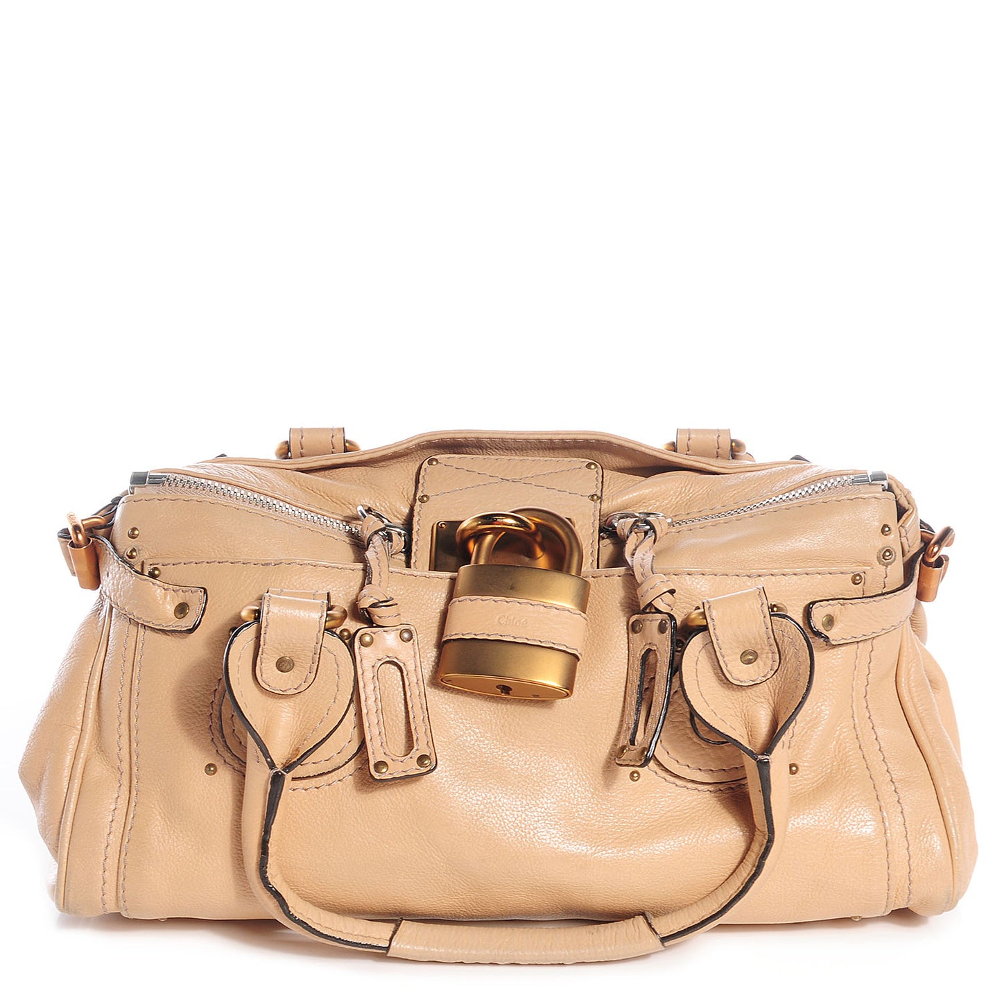 Leather Medium Paddington Satchel Beige