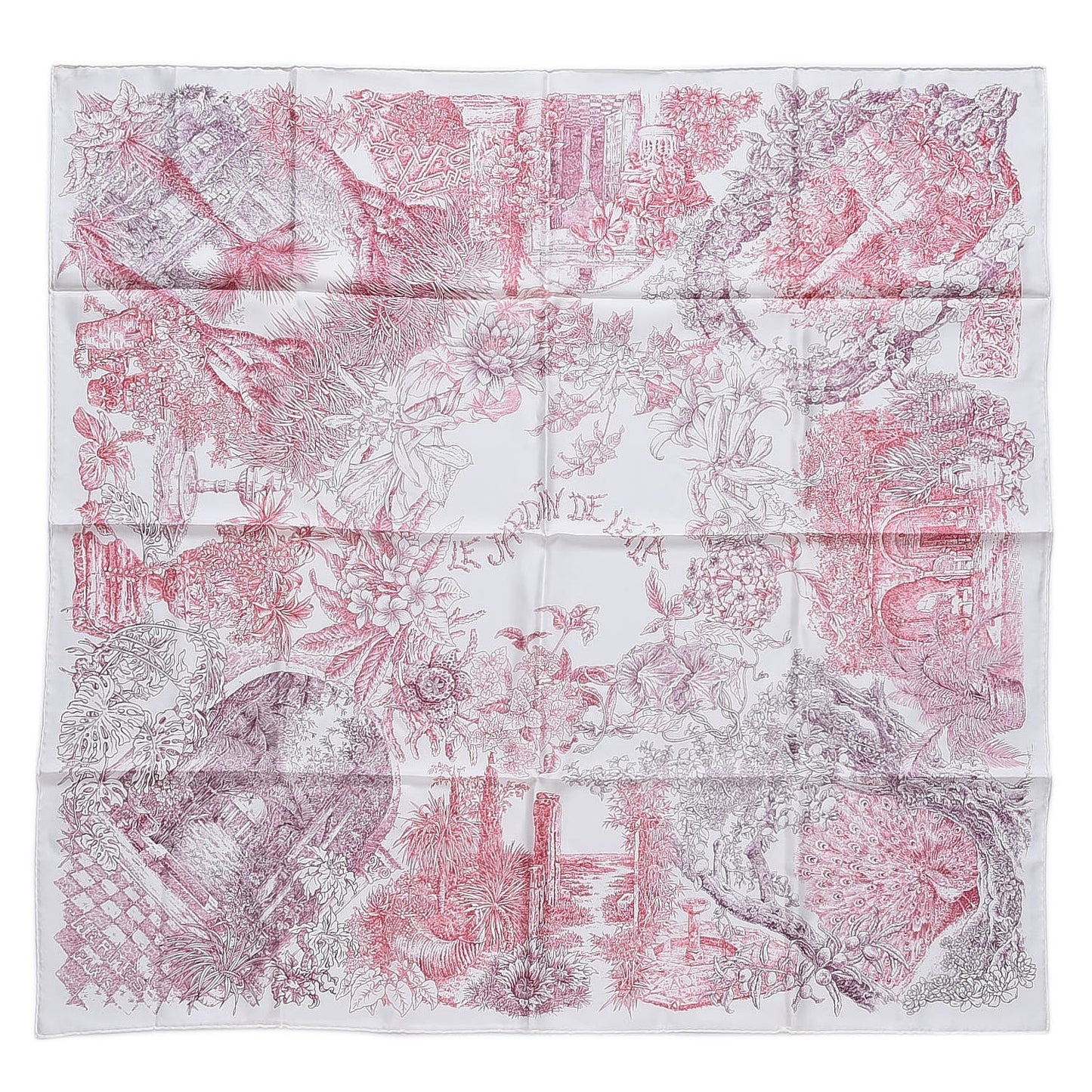 Silk Le Jardin de Leila Scarf 90 Blanc Framboise Prune