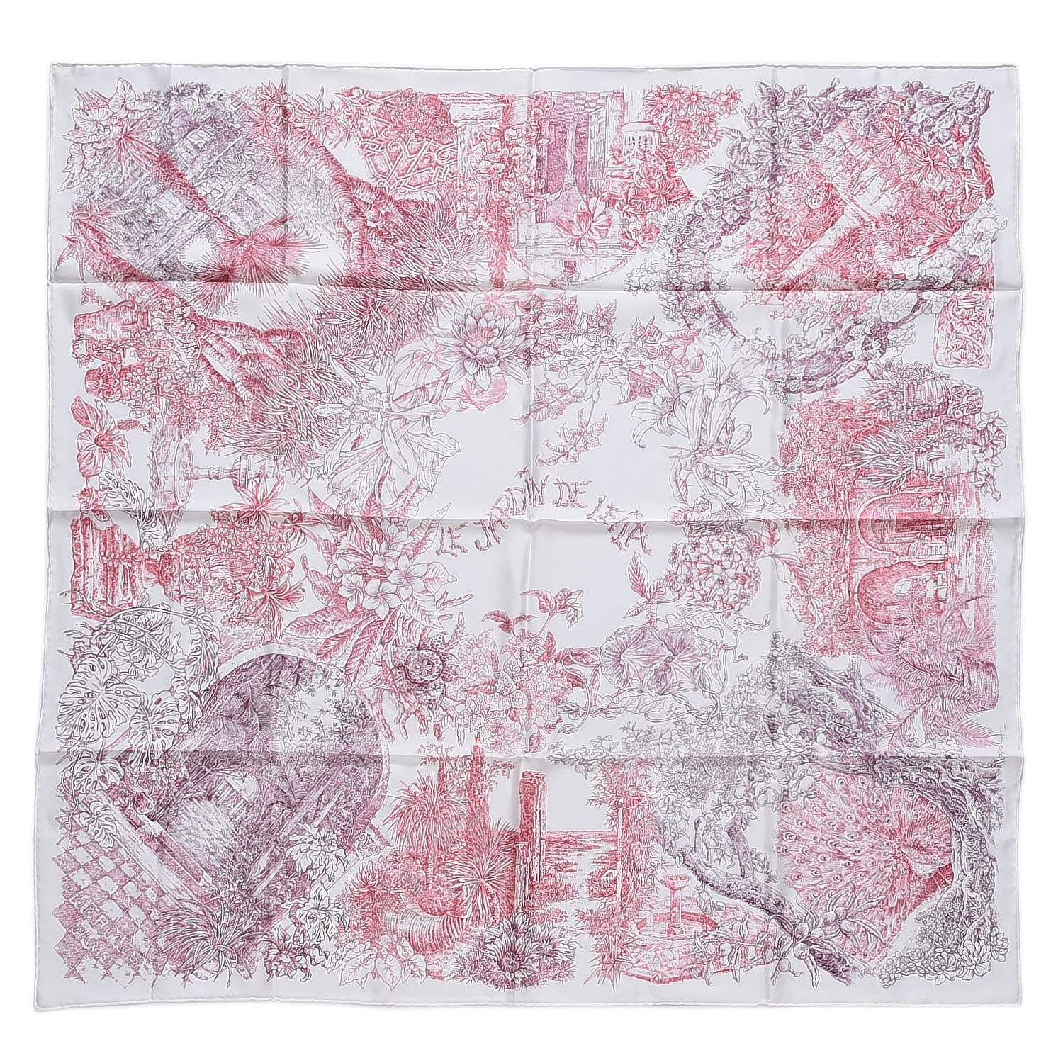 Hermes Silk Le Jardin de Leila Scarf 90 Blanc Framboise Prune 1 of 4