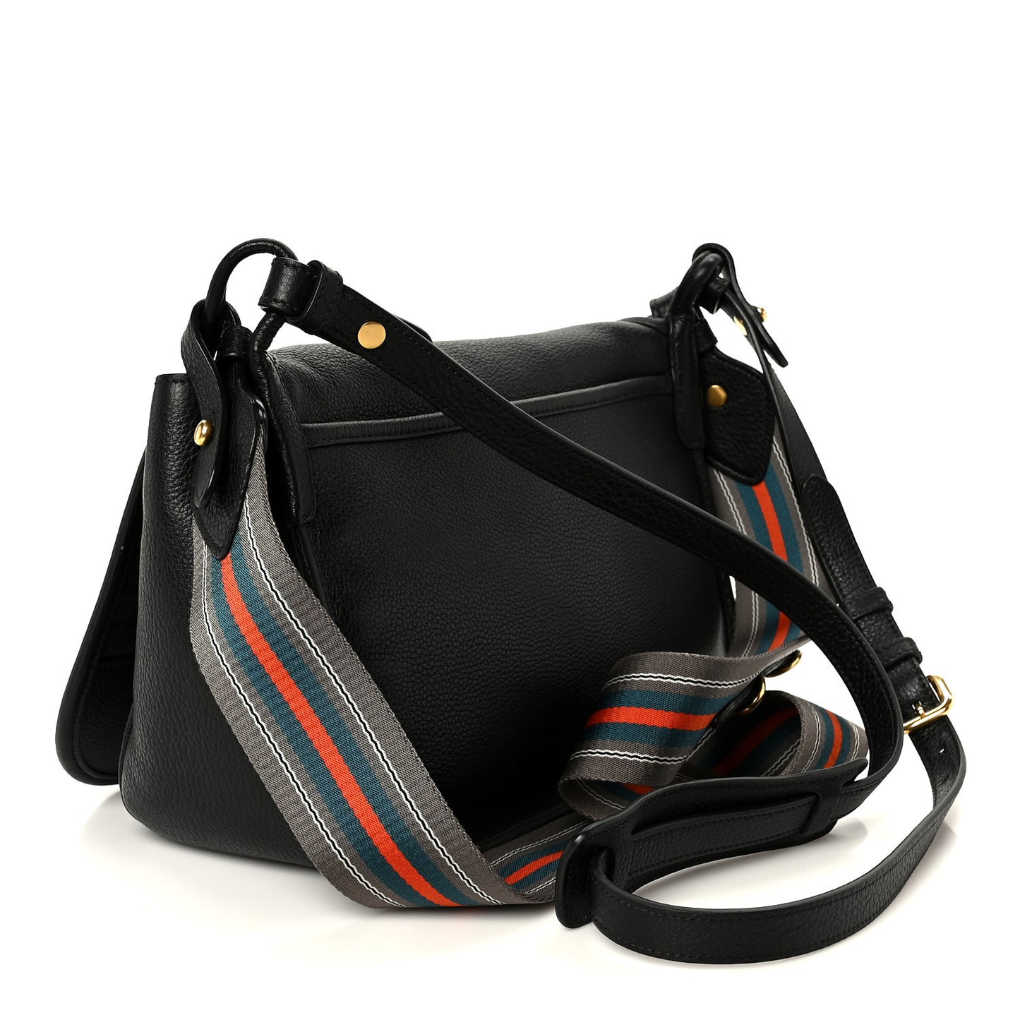 Vitello Daino Embossed Logo Flap Shoulder Bag Black