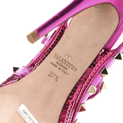 Valentino Garavani Metallic Nappa Sequin Liquid Metal Rockstud Ankle Strap Pumps 37.5 Pink Orchid 7 of 9