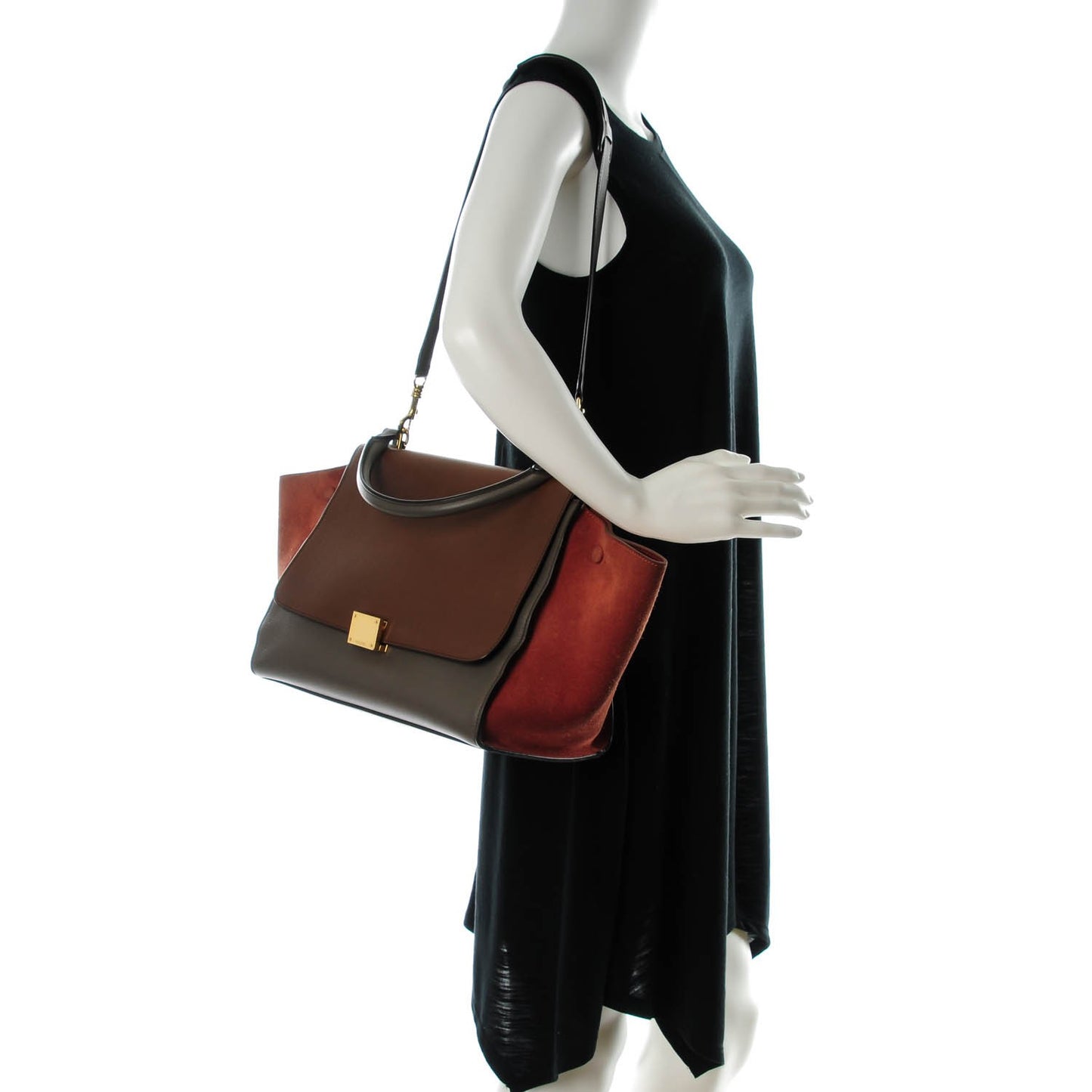 Smooth Calfskin Suede Medium Tri-Color Trapeze Terracotta