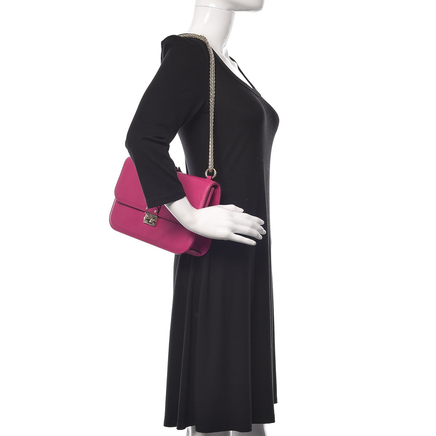 Vitello Medium Glam Lock Rockstud Flap Fuxia