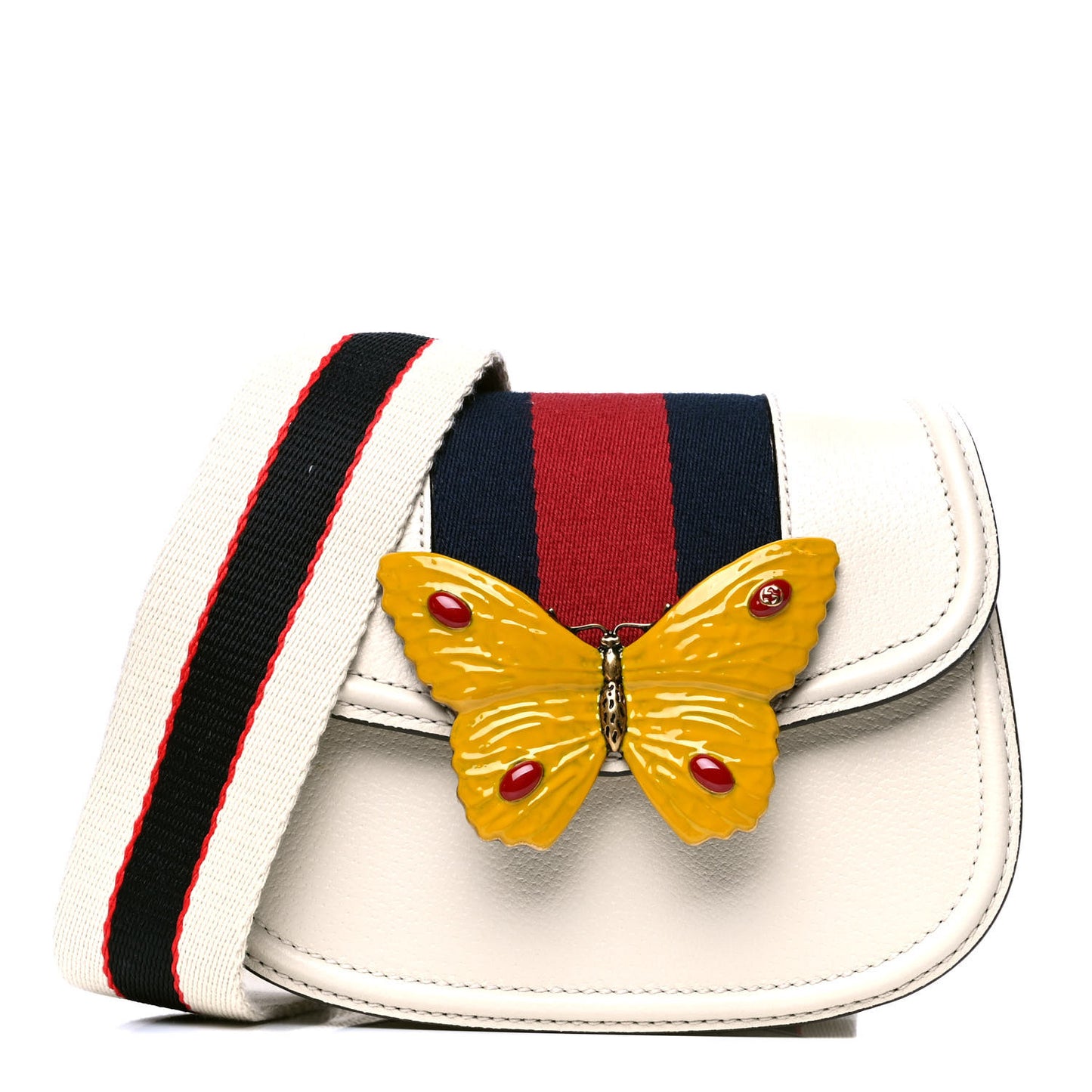 Calfskin Web Stripe Butterfly Small Totem Shoulder Bag White