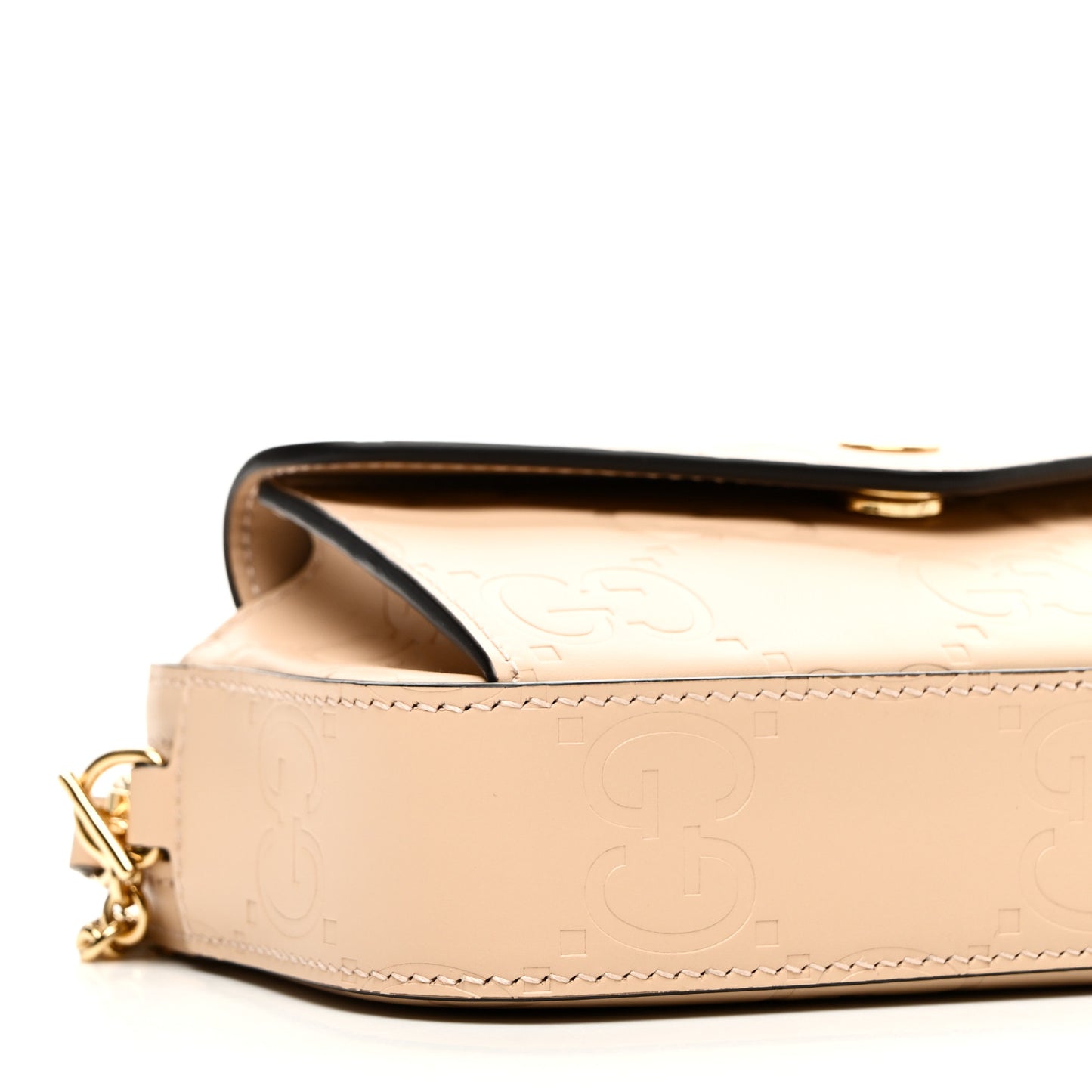 Calfskin GG Super Mini Debossed Chain Wallet Light Beige