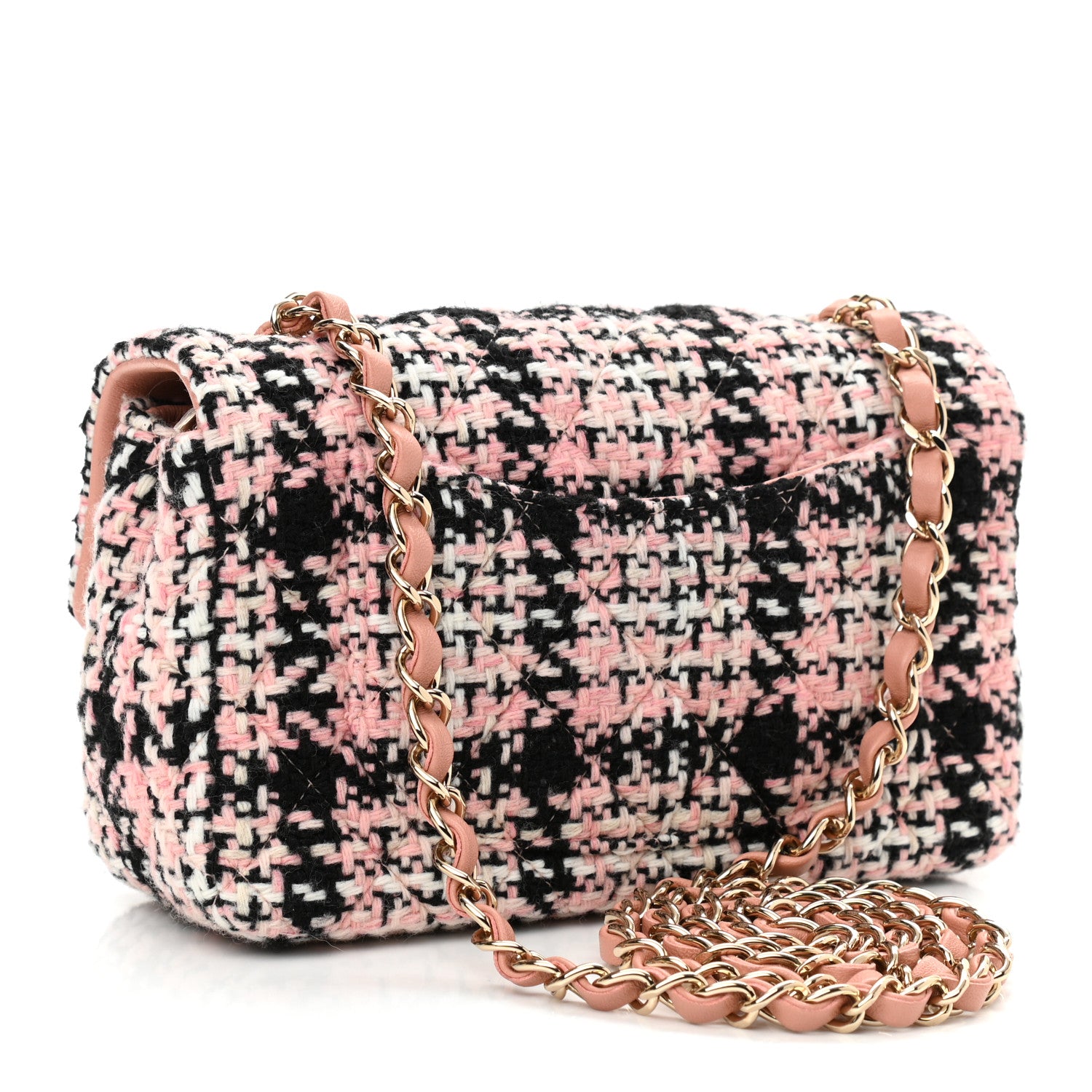 Chanel Tweed Quilted Mini Rectangular Flap Pink Black White 3 of 10