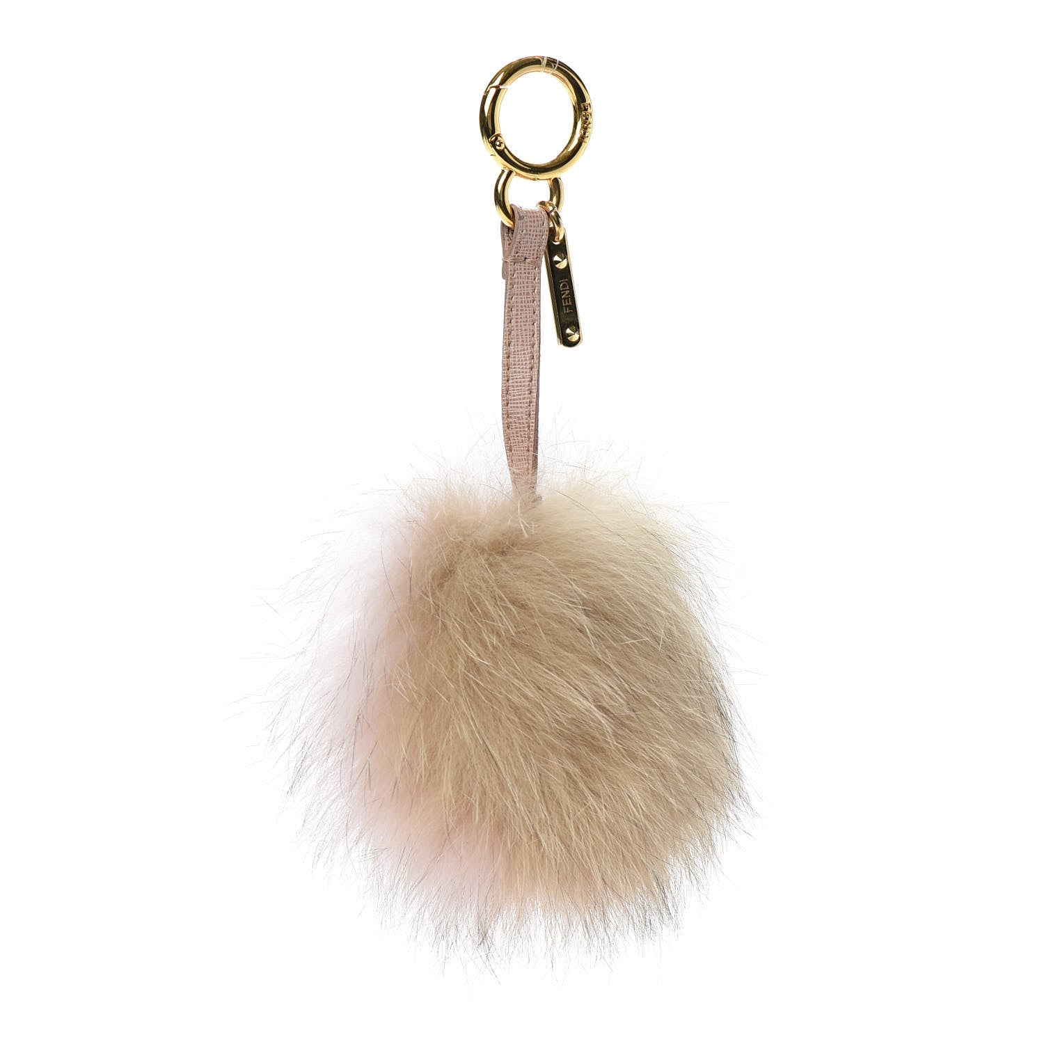 Fendi Fox Fur Vitello Elite Bi-Color Pom Pom Bag Charm Rosa Cammello Cipria 1 of 4
