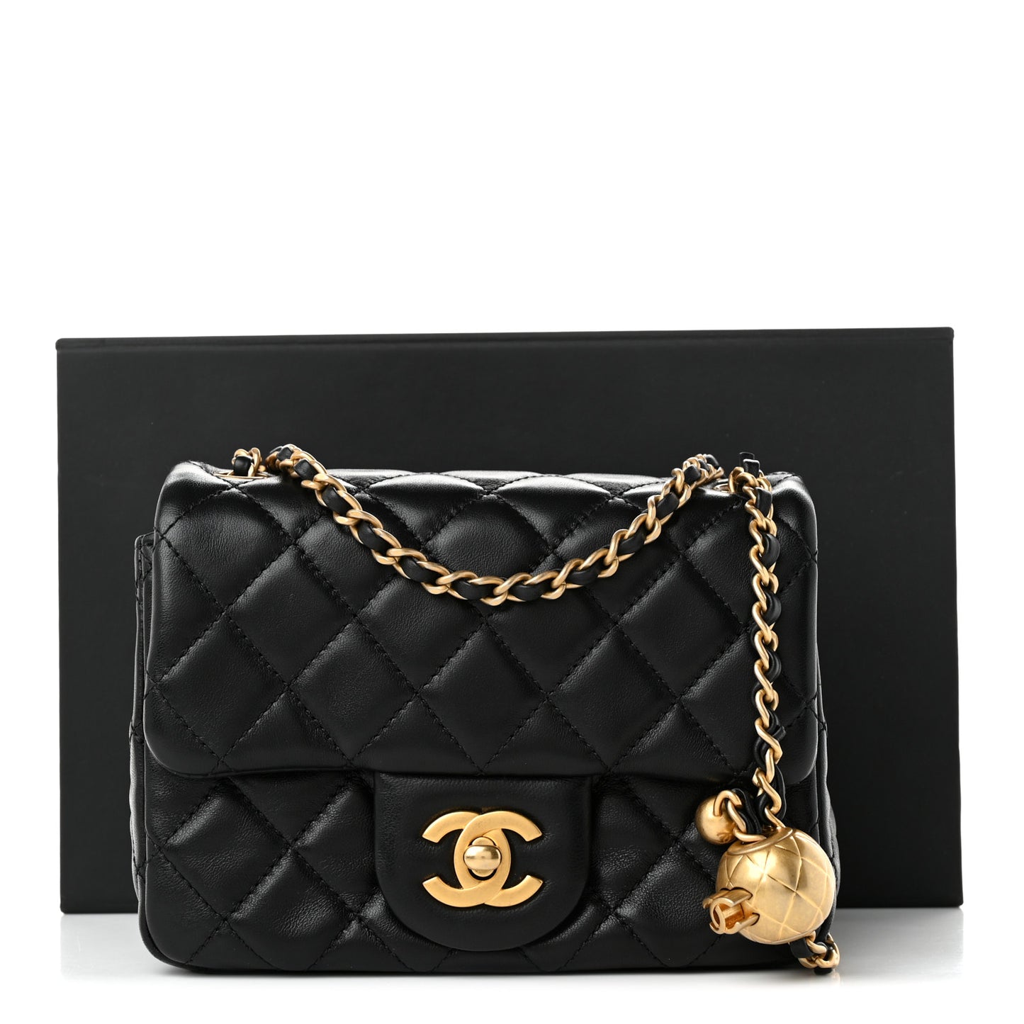 Lambskin Quilted Mini Pearl Crush Flap Black