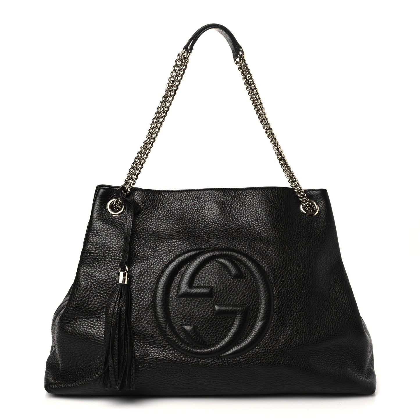Pebbled Calfskin Large Soho Chain Shoulder Bag Black