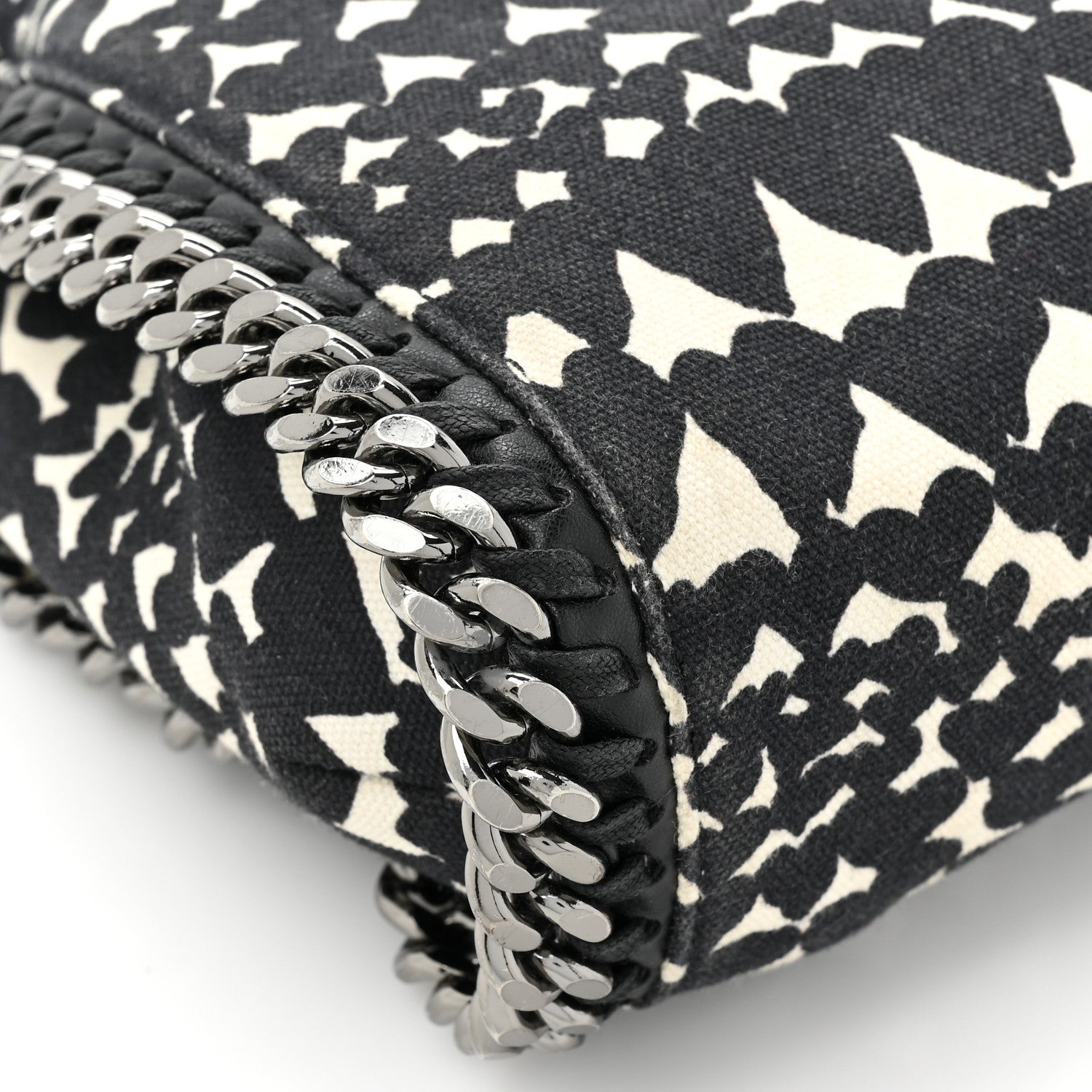 Stella McCartney Cotton Canvas Hearts Falabella Fold Over Tote Black White 10 of 12