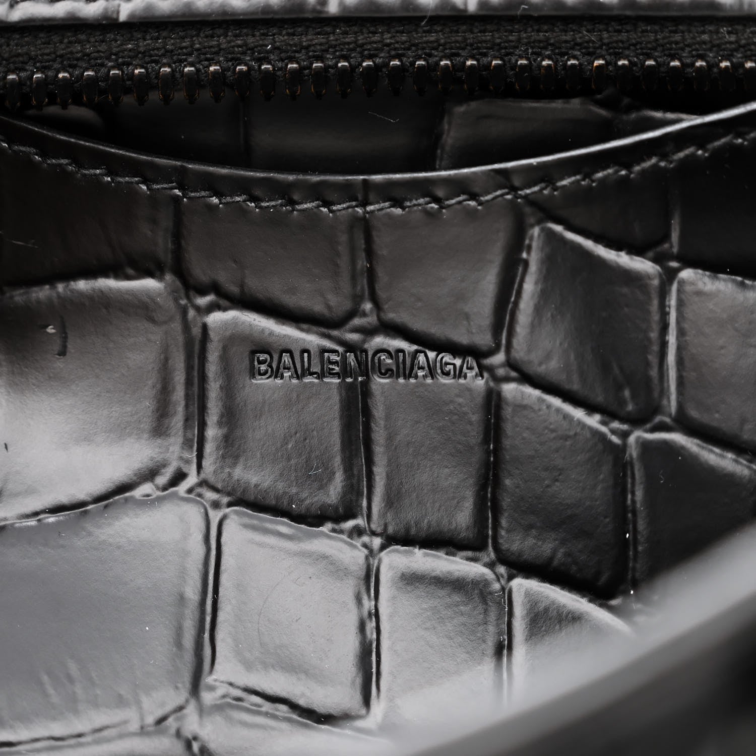 Balenciaga Semi Shiny Calfskin Crocodile Embossed Neo Classic Black Hardware Mini City Black 6 of 14