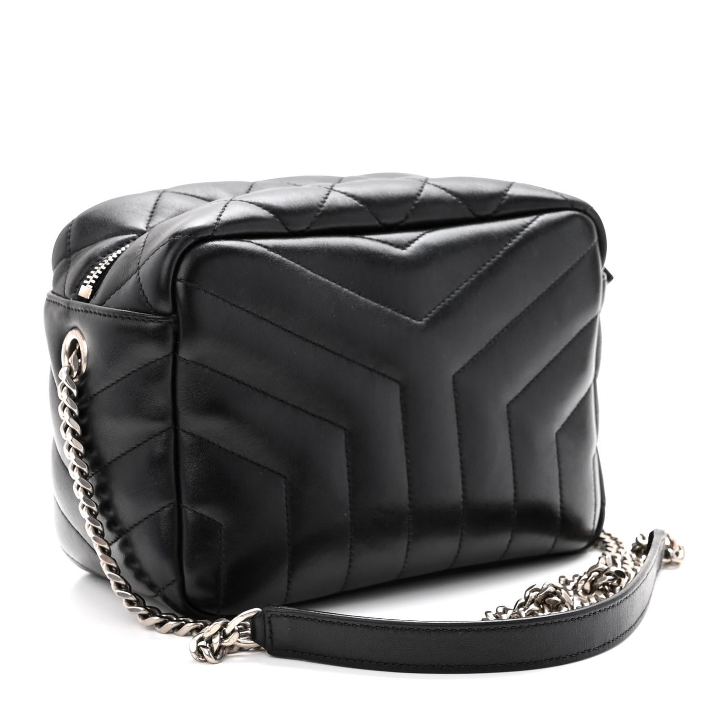 Calfskin Y Quilted Monogram Small Loulou Bowling Bag Black
