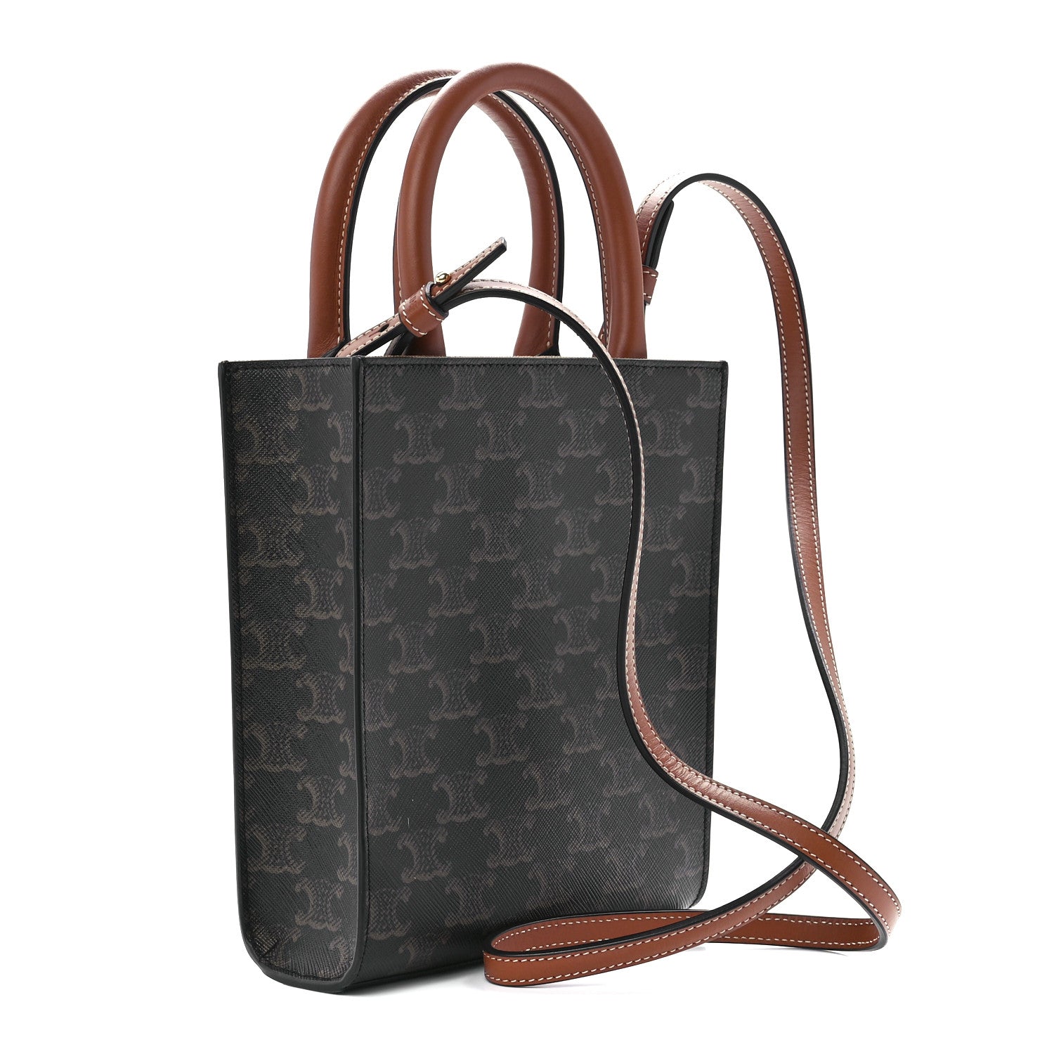Celine Triomphe Canvas Calfskin Mini Vertical Cabas Tan 3 of 9